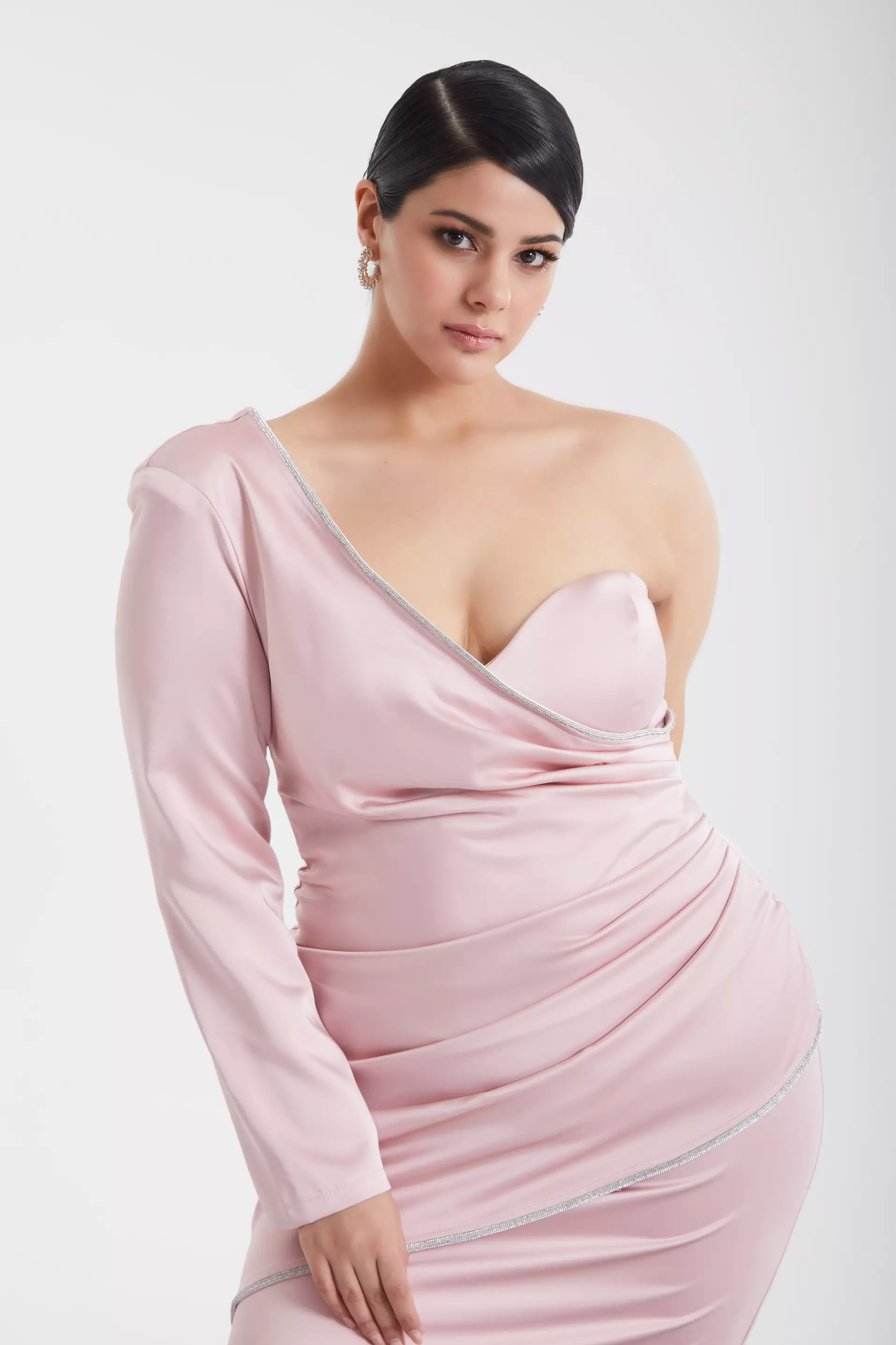 Blush Plus Size Satin One Arm Long Dress