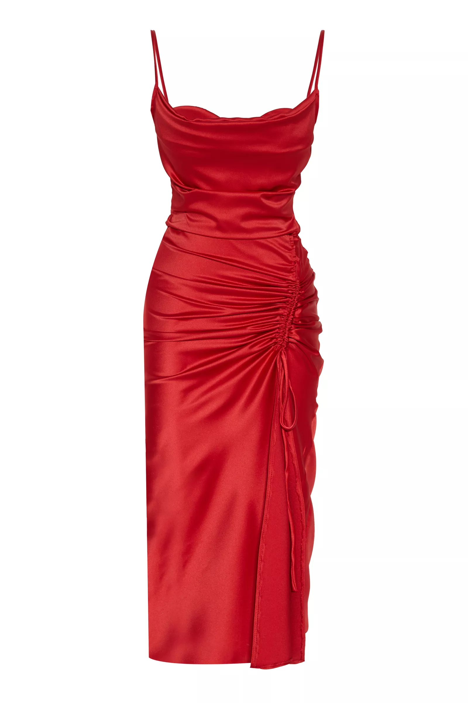 Red satin sleeveless maxi dress