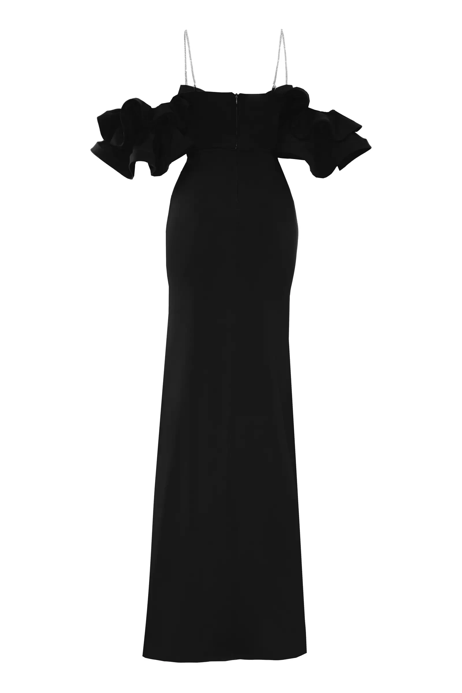 Black Crepe Short Sleeve Maxi Dress