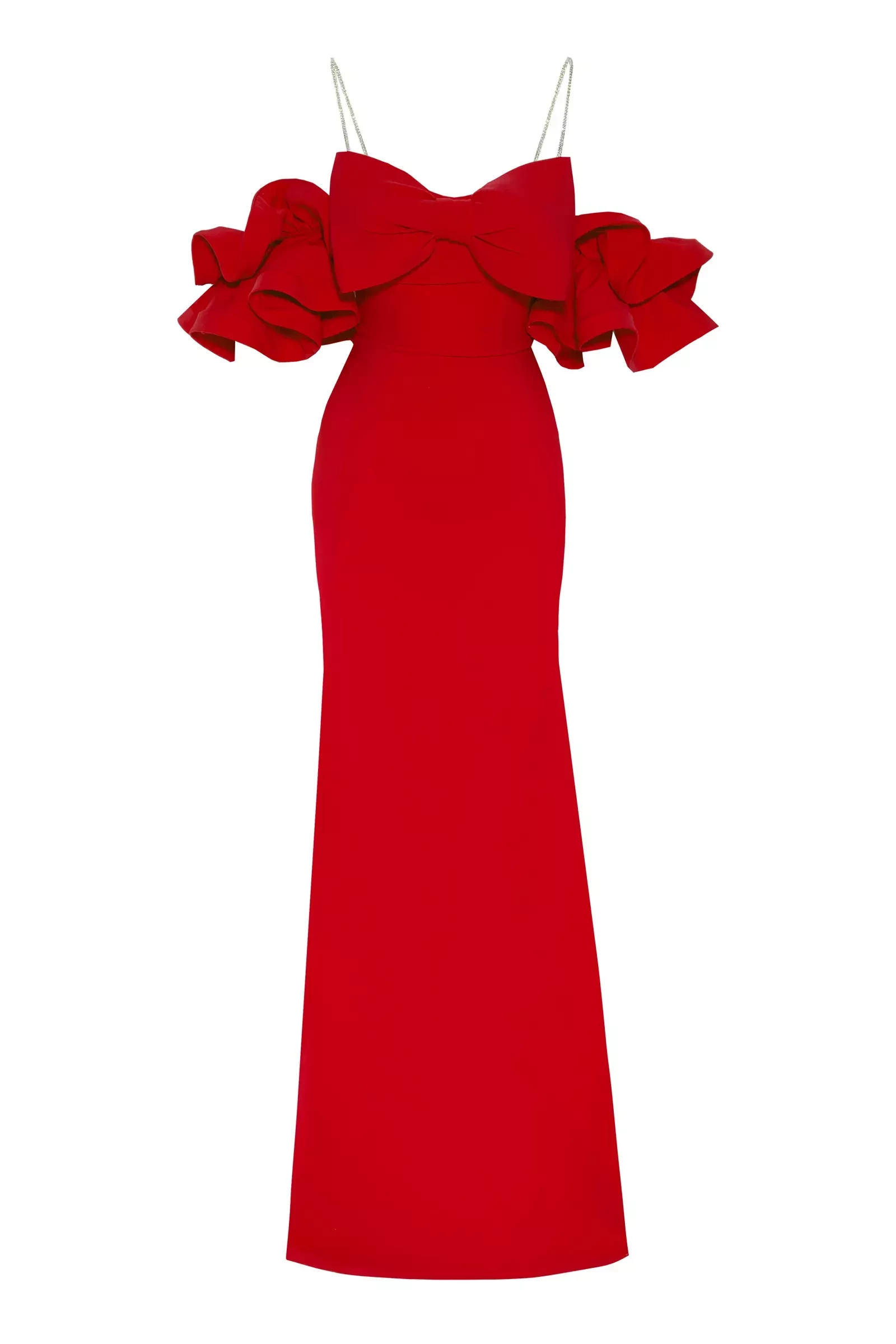 Red Crepe Short Sleeve Maxi Dress
