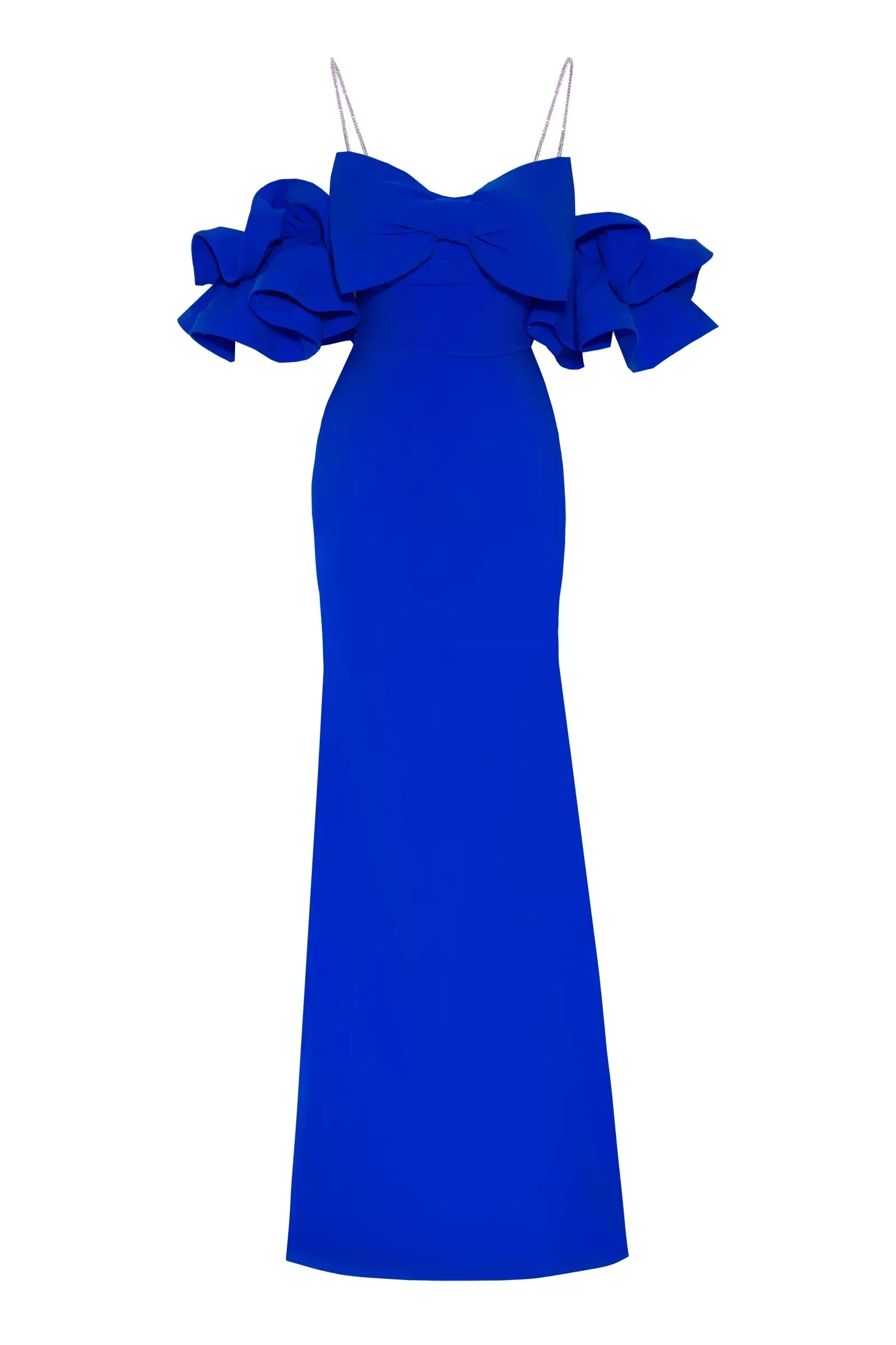 Blue Crepe Short Sleeve Maxi Dress