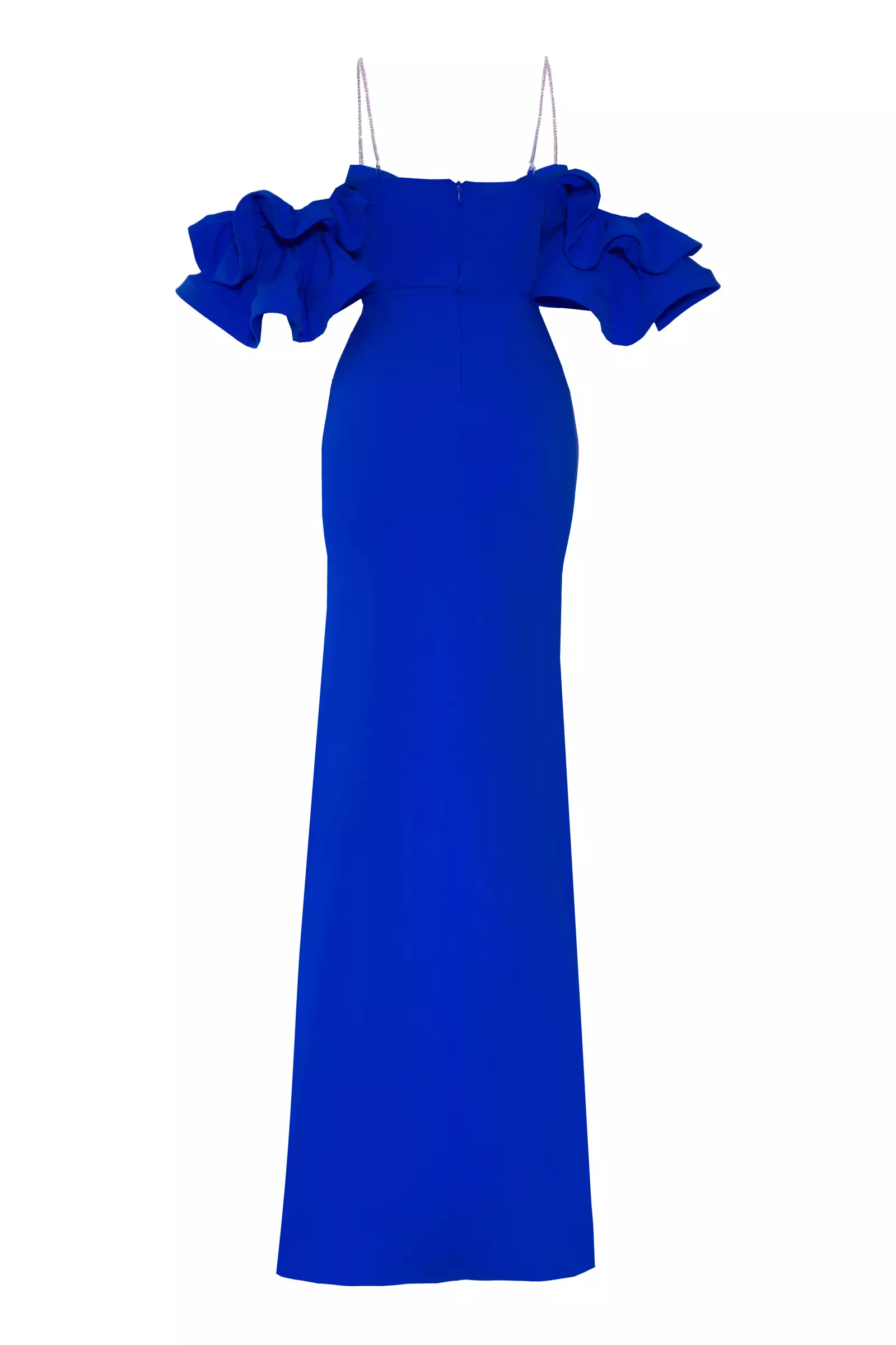 Blue Crepe Short Sleeve Maxi Dress