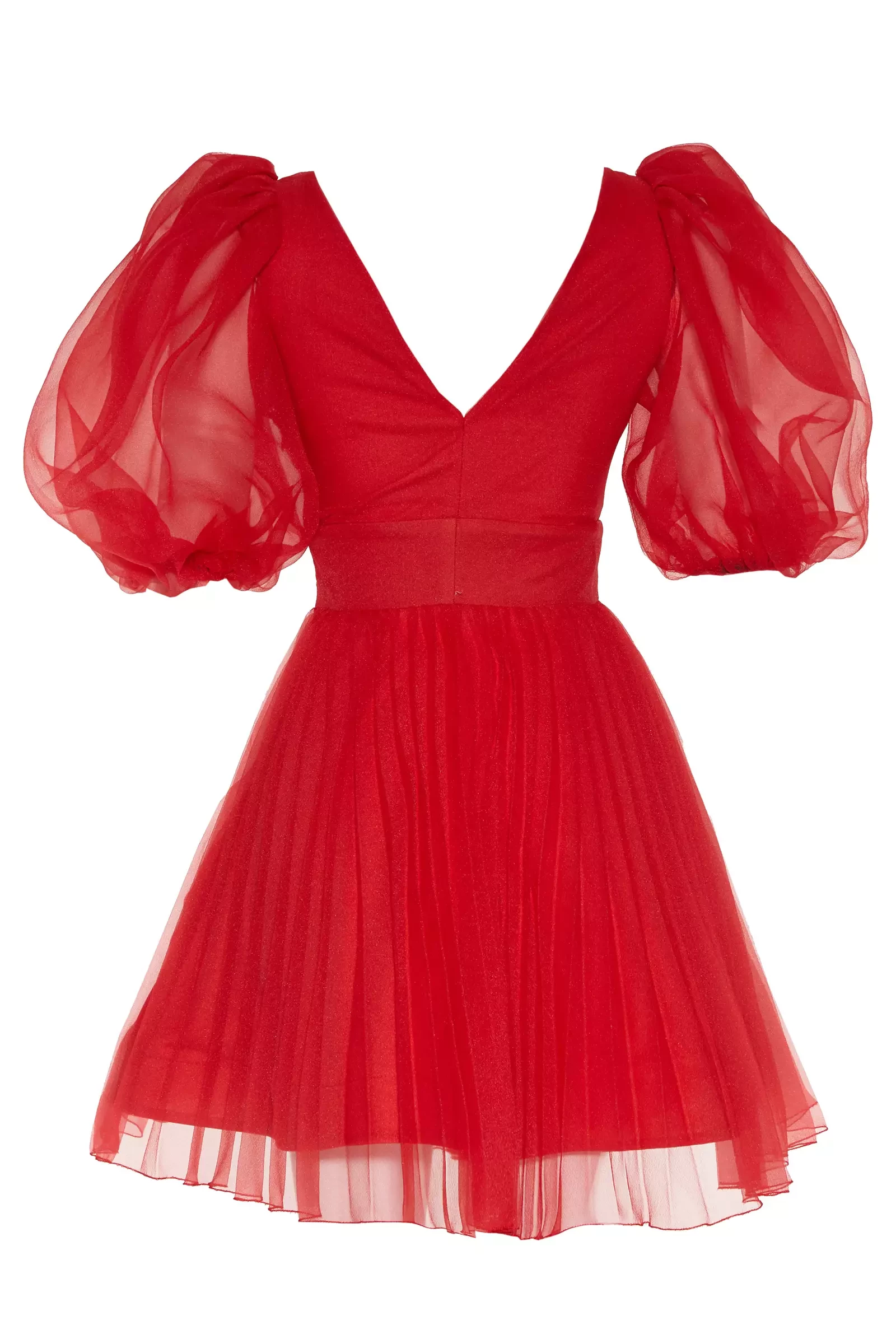 Red Tulle Short Sleeve Mini Dress