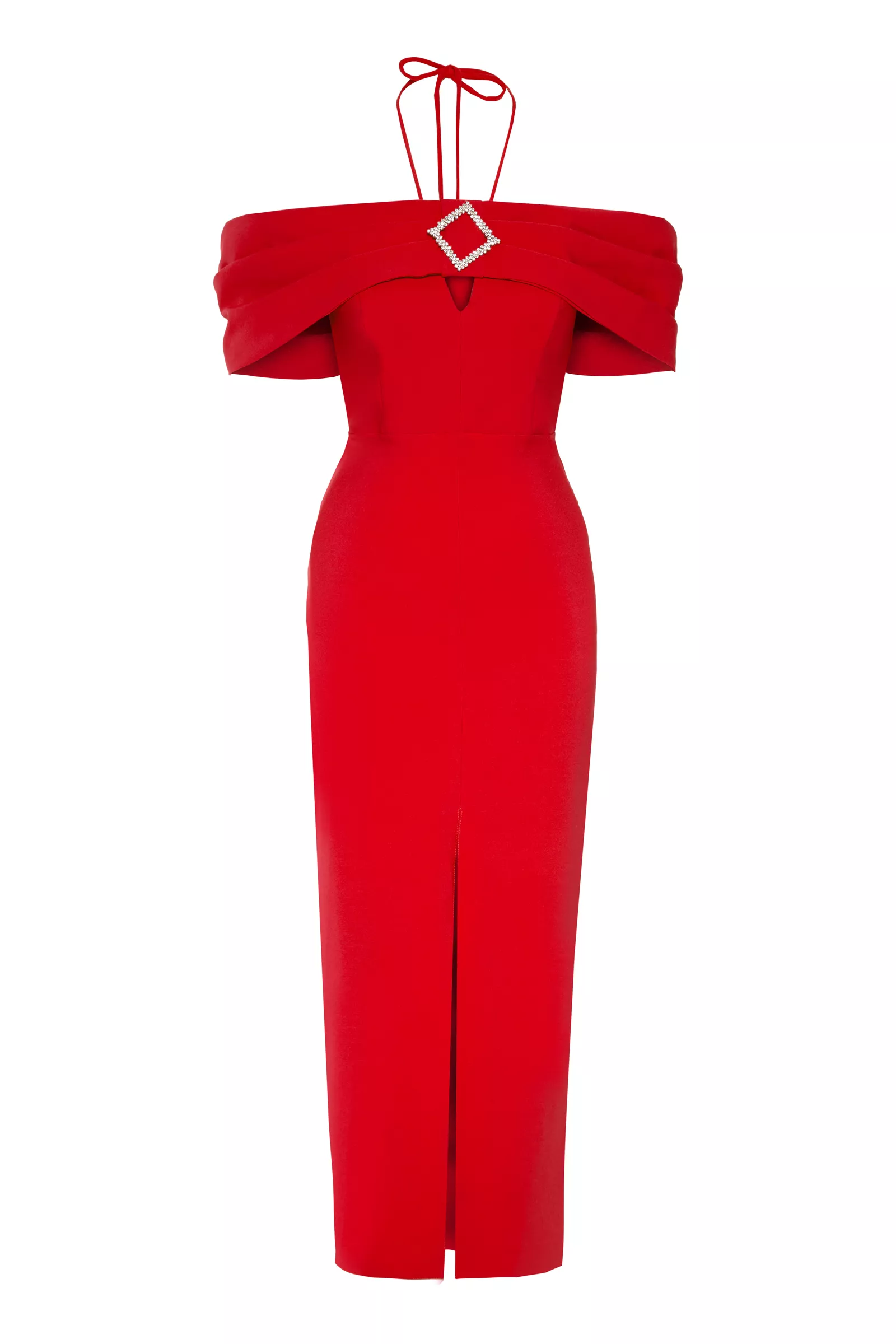 Red Crepe Sleeveless Midi Dress