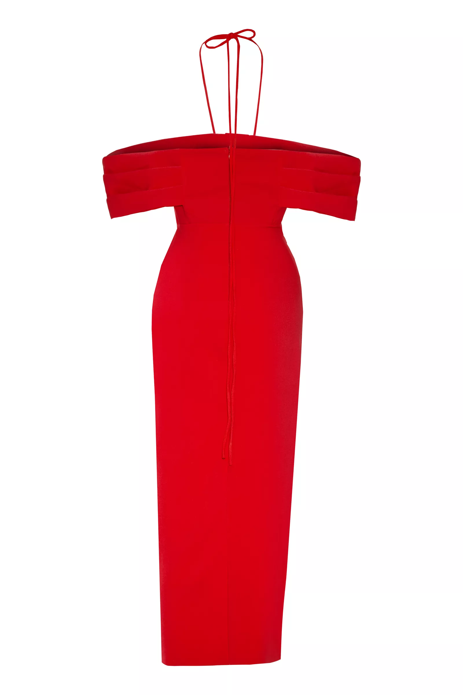 Red Crepe Sleeveless Midi Dress