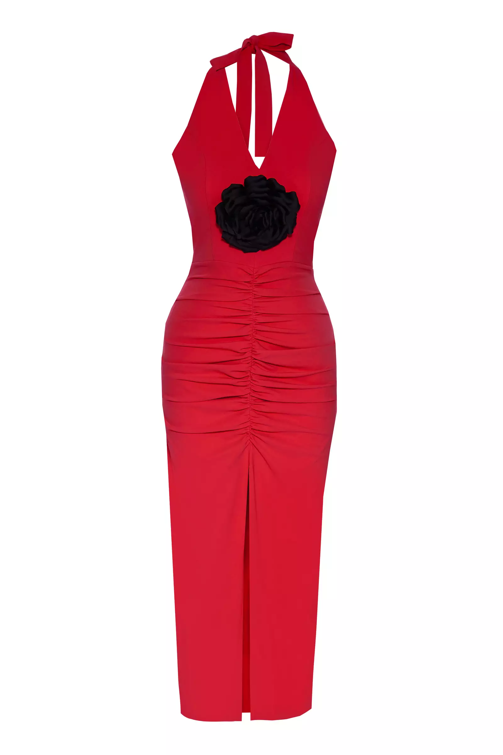Red Crepe Sleeveless Midi Dress