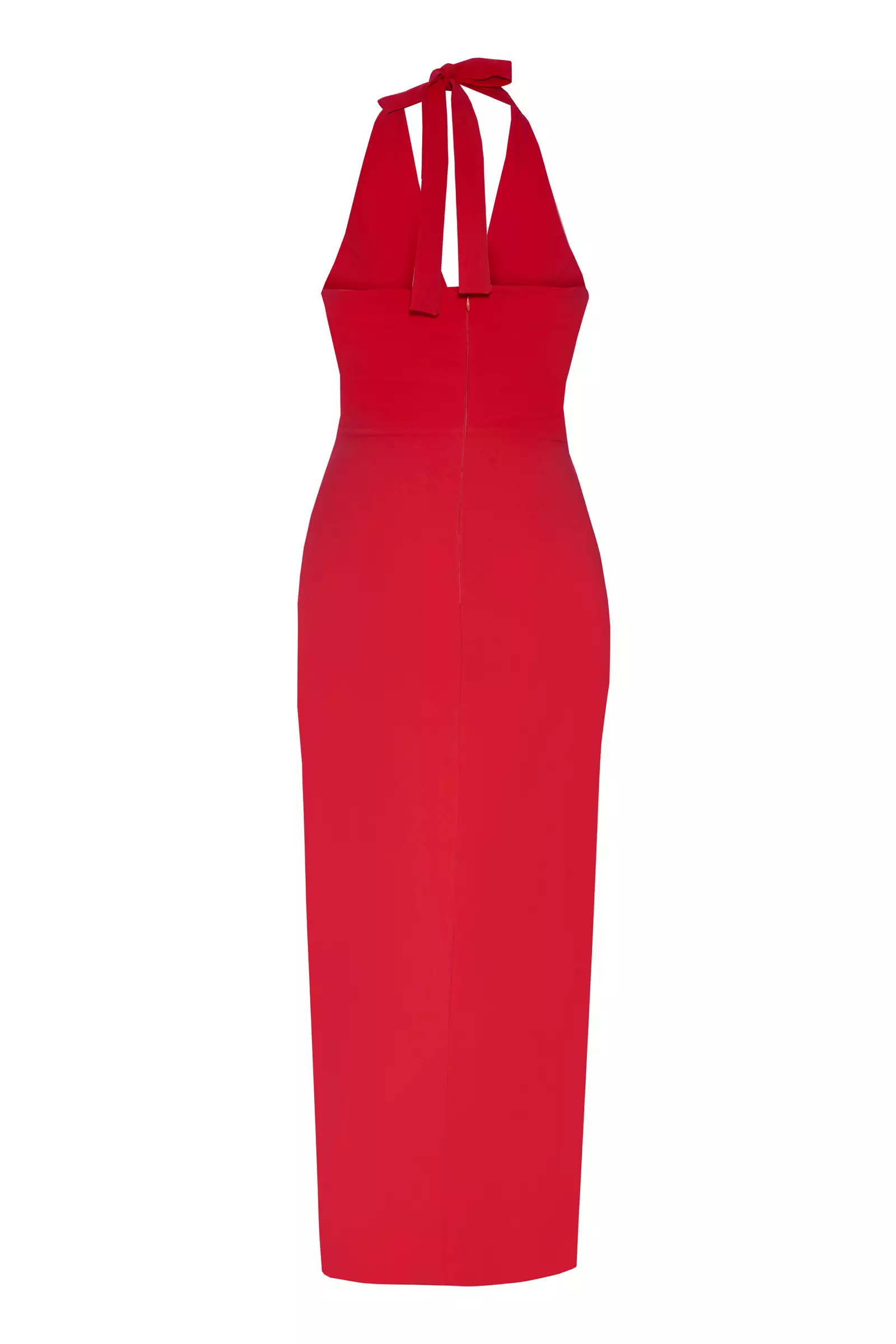 Red Crepe Sleeveless Midi Dress