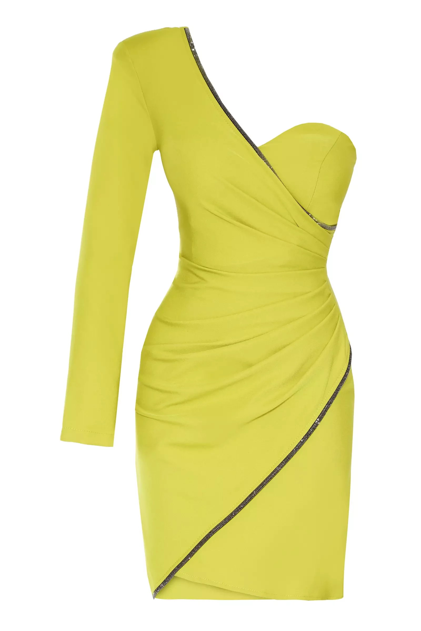 Pistachio Green Plus Size Crepe One Arm Mini Dress