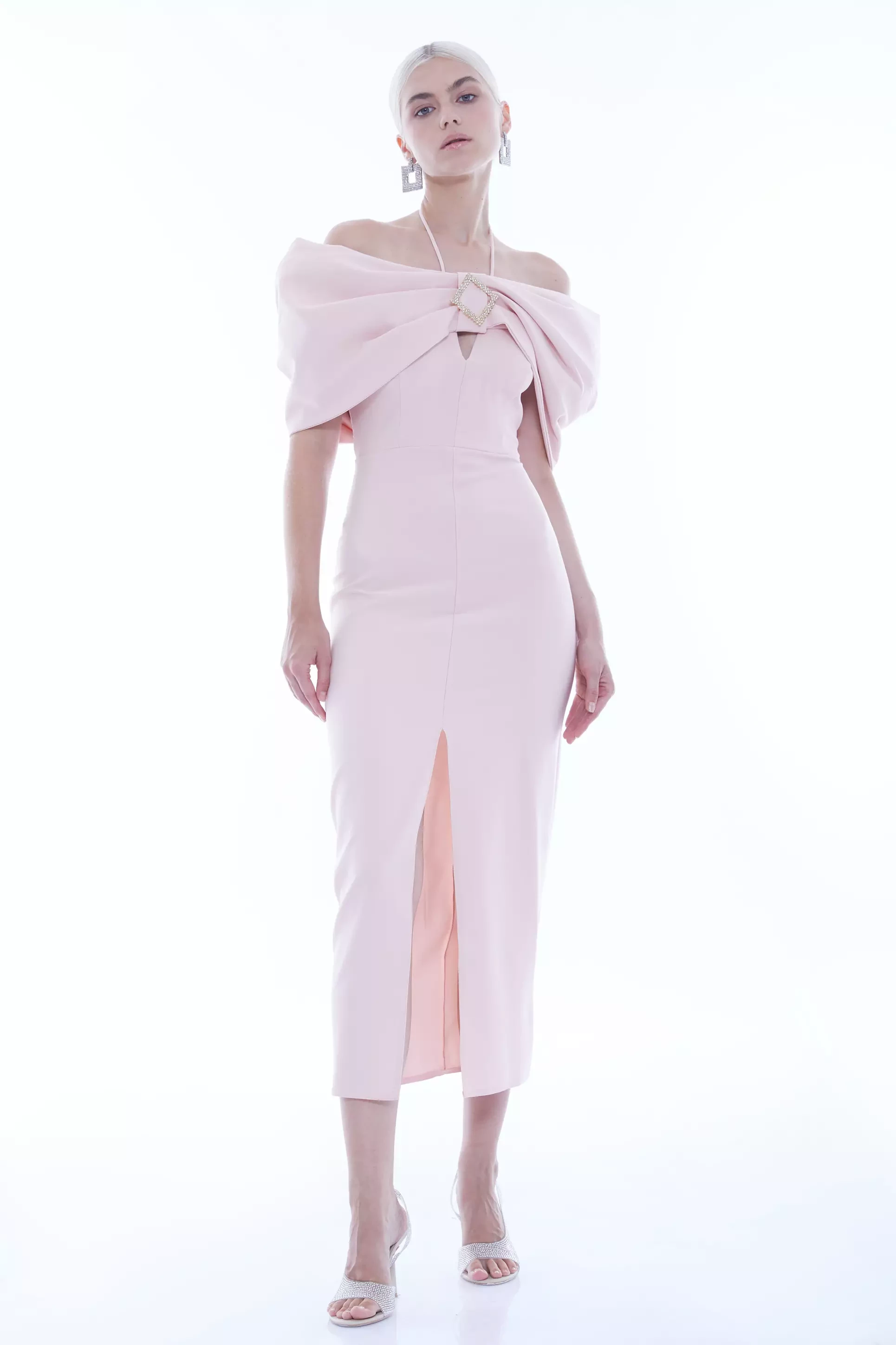 Blush Crepe Sleeveless Midi Dress