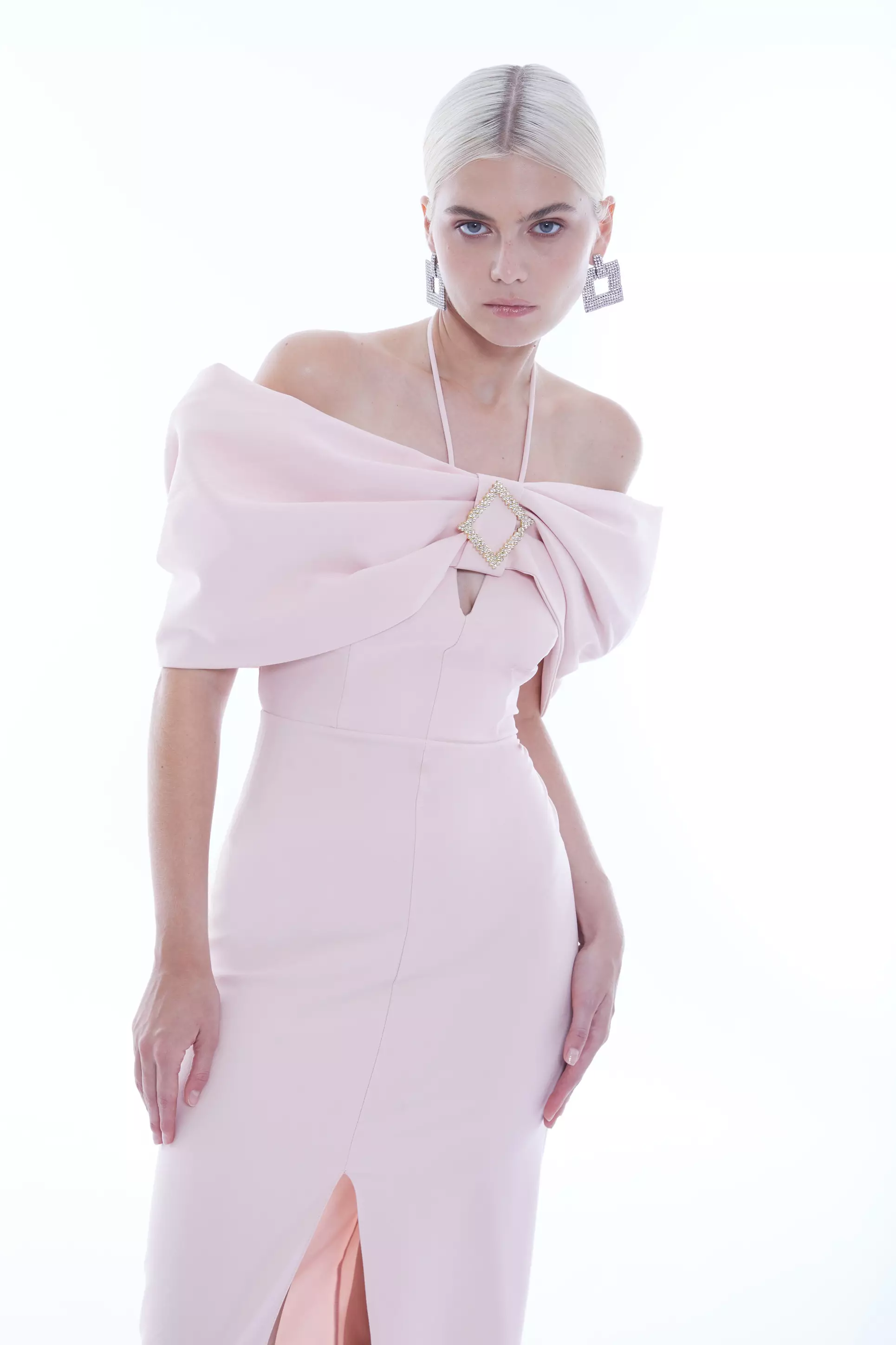 Blush Crepe Sleeveless Midi Dress