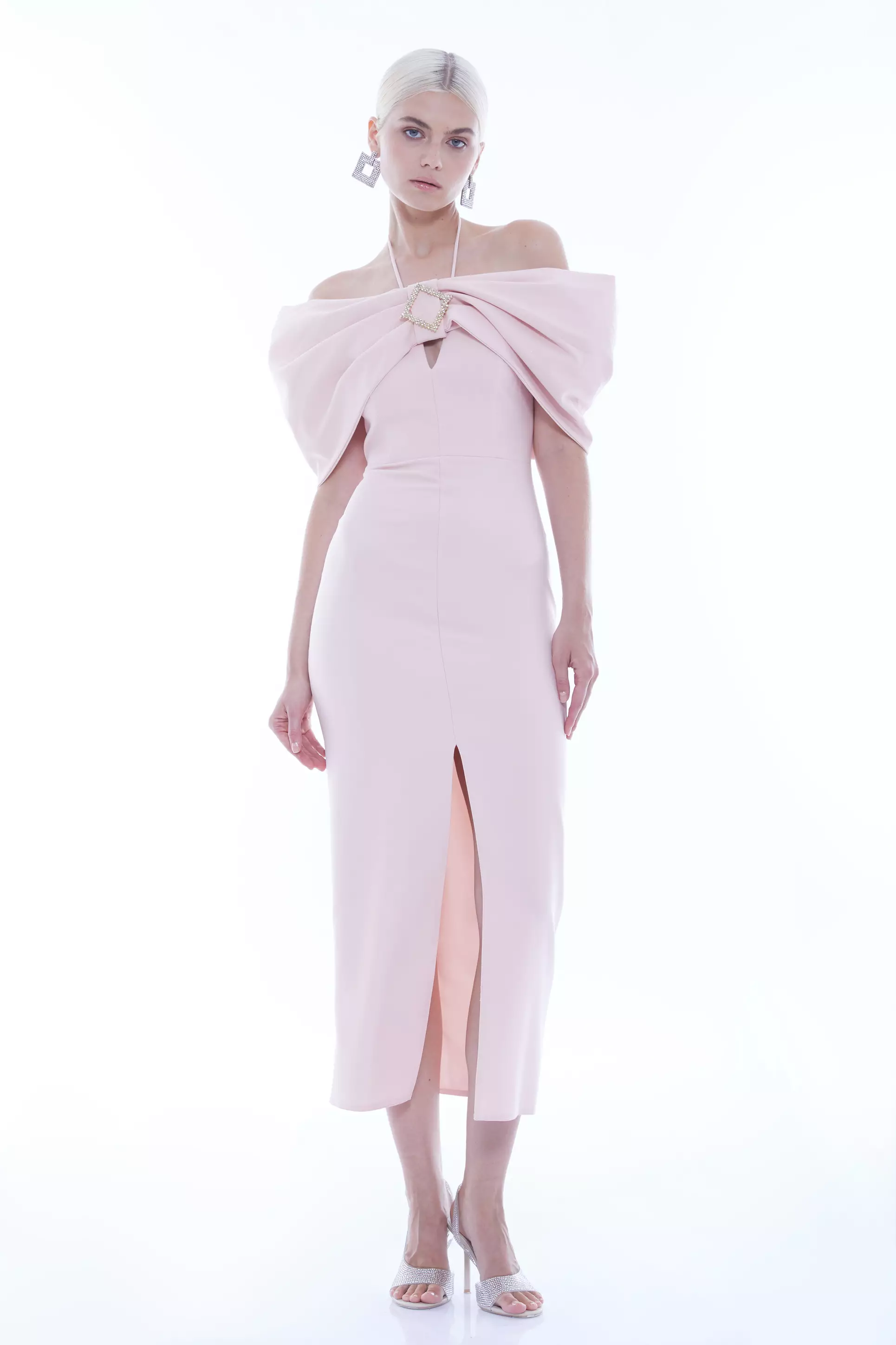 Blush Crepe Sleeveless Midi Dress
