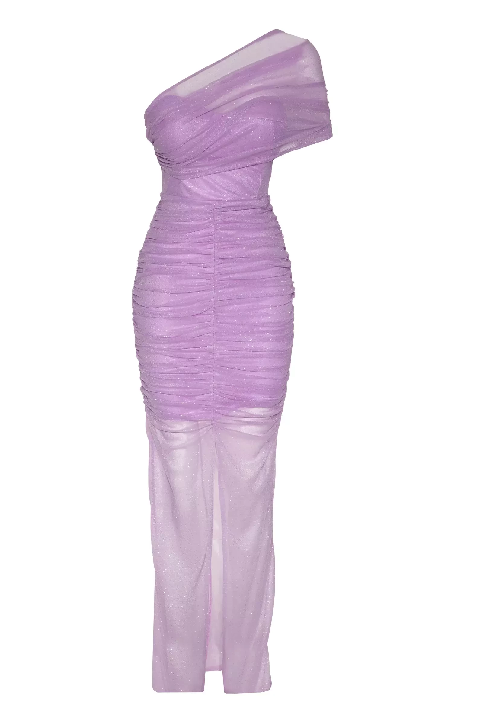 Pink tulle one arm maxi dress