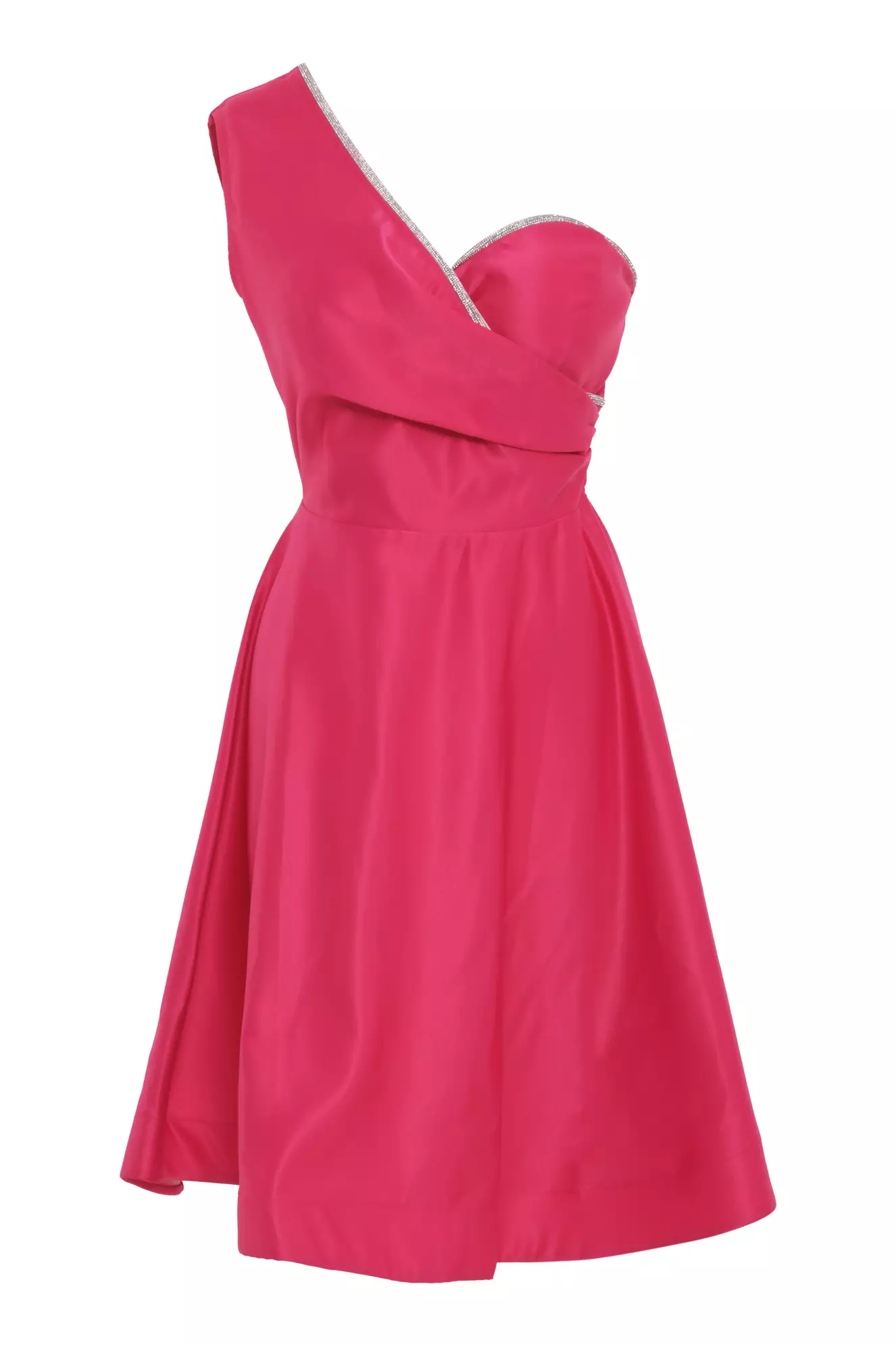 Fuchsia Satin One Arm Mini Dress