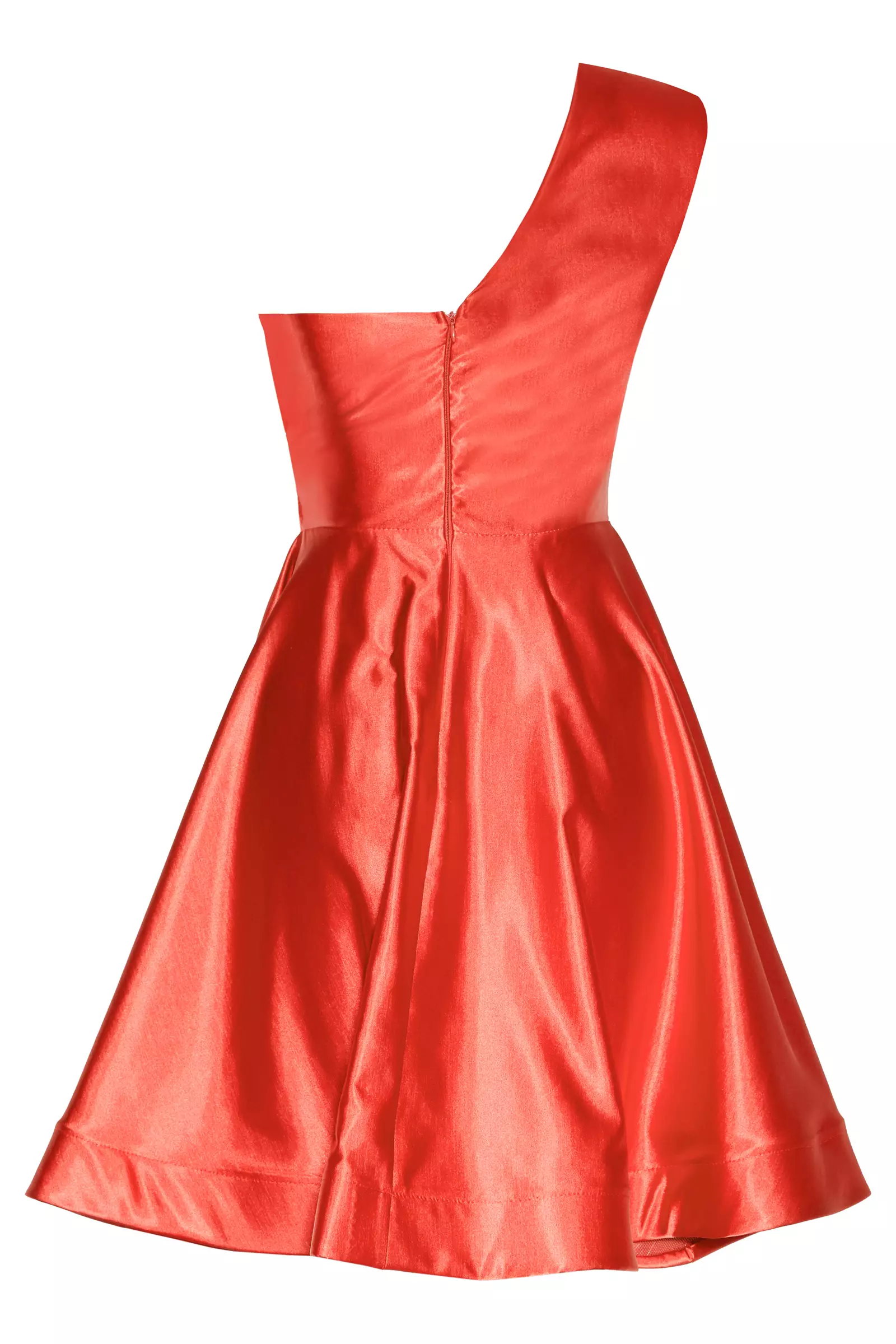 Coral satin one arm mini dress