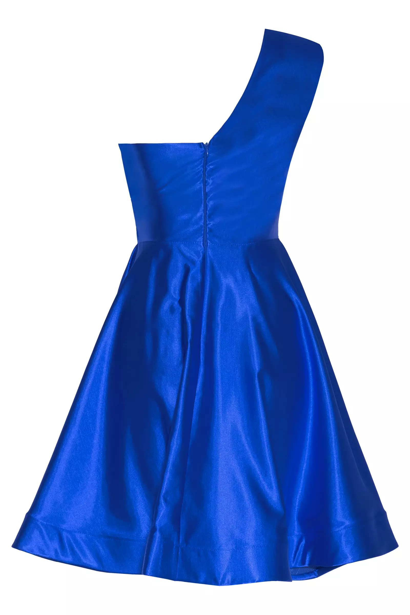 Blue satin one arm mini dress