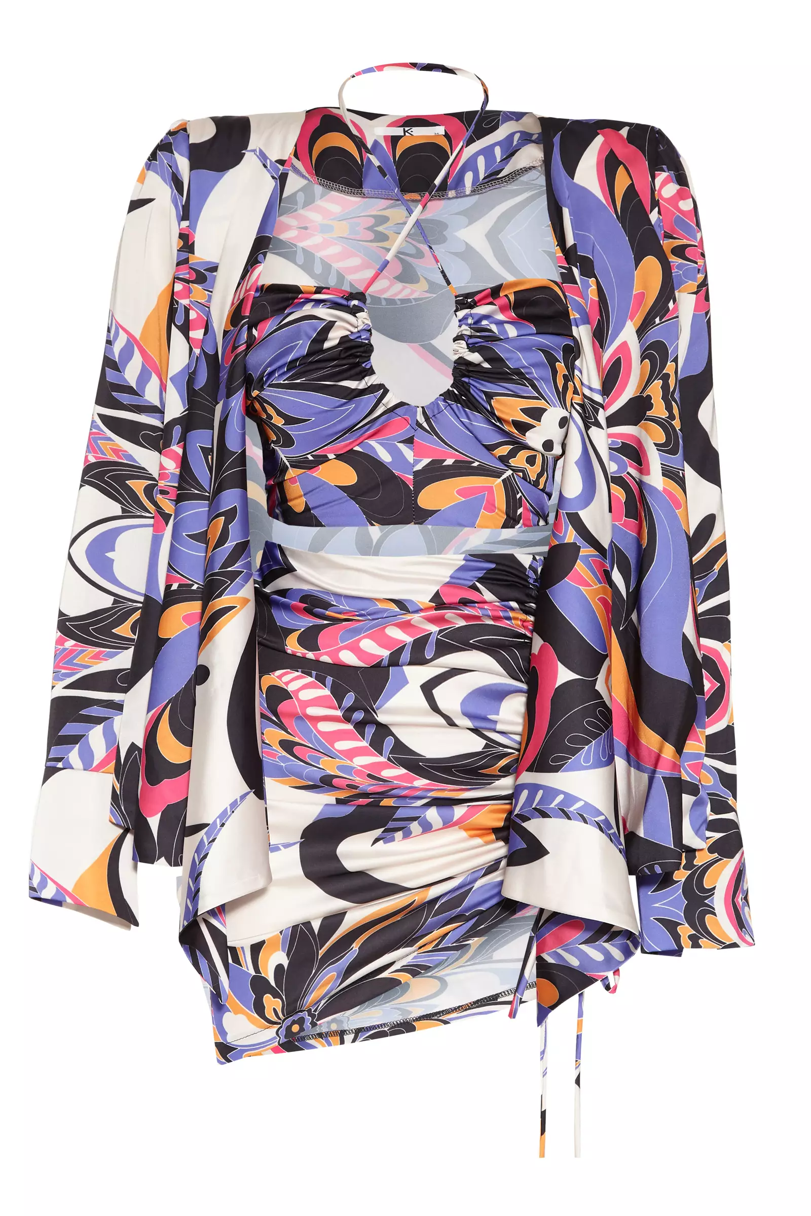 Printed Satin Long Sleeve Mini