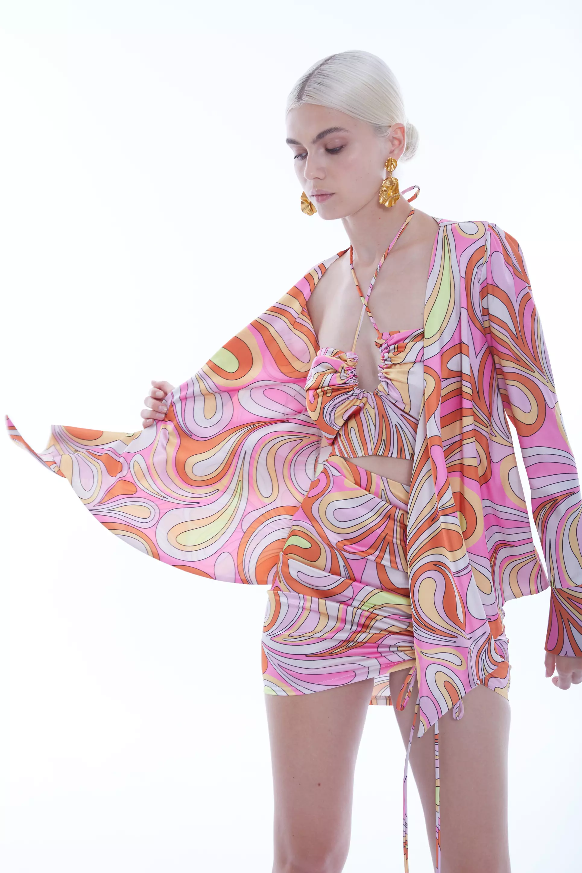 Printed Satin Long Sleeve Mini