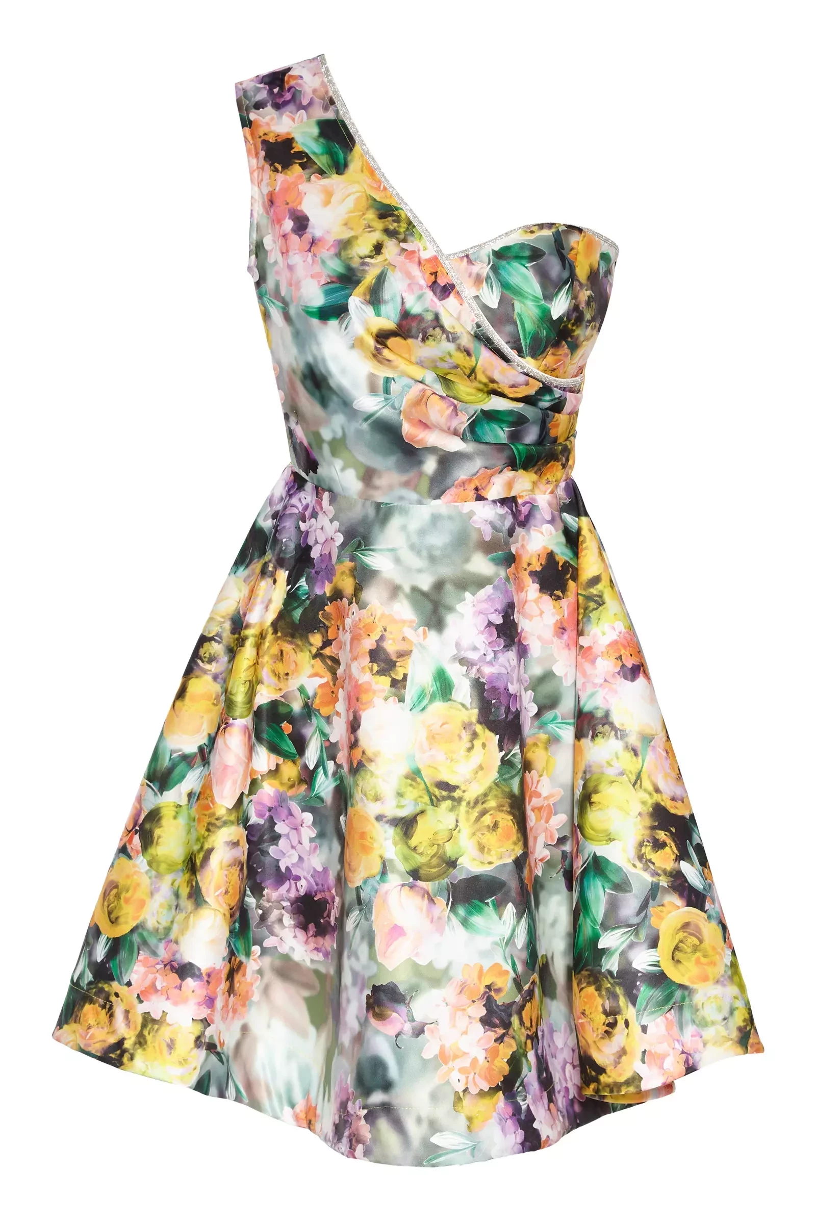 Printed Plus Size Satin One Arm Mini Dress