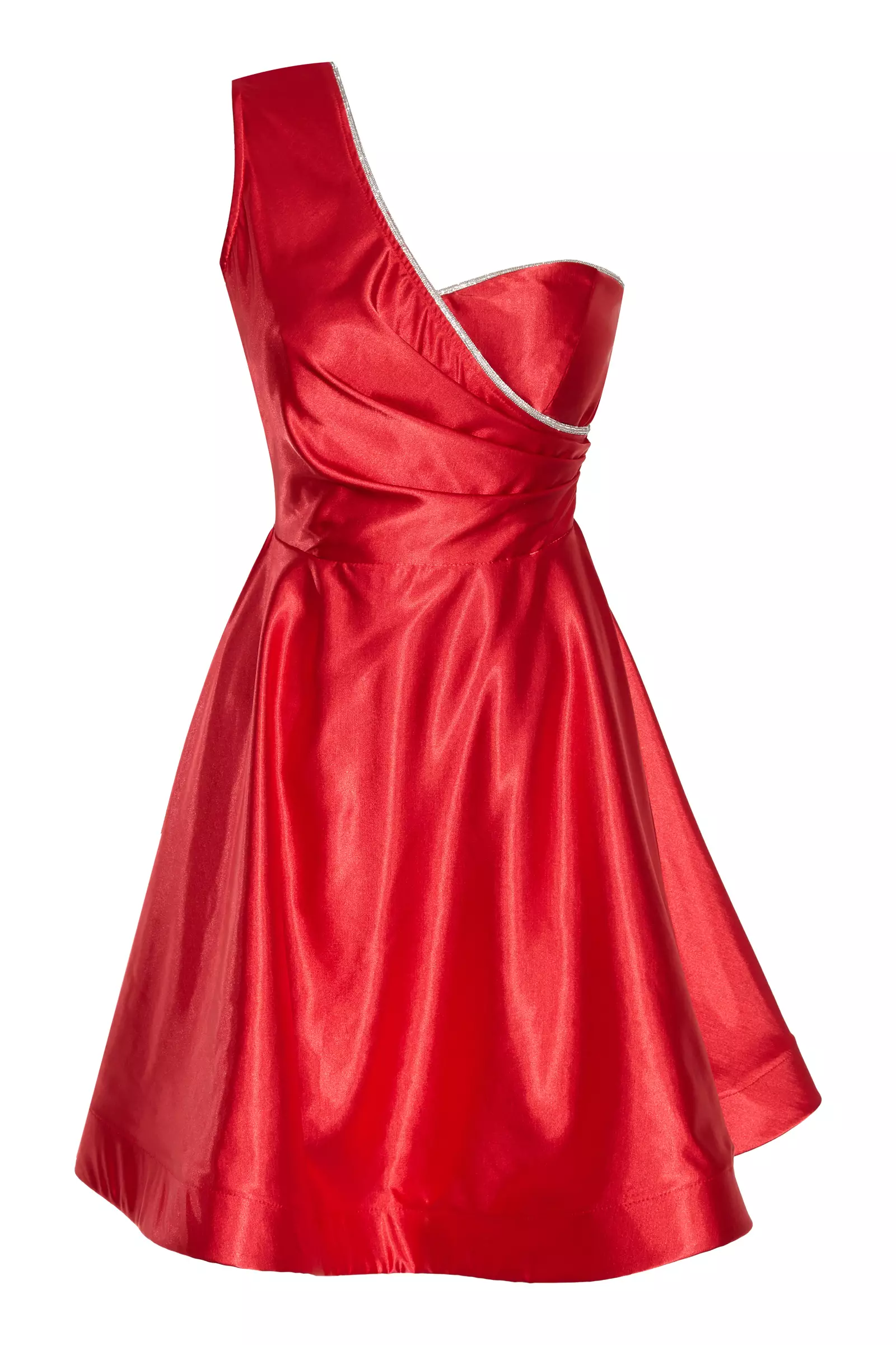 Red Satin One Arm Mini Dress