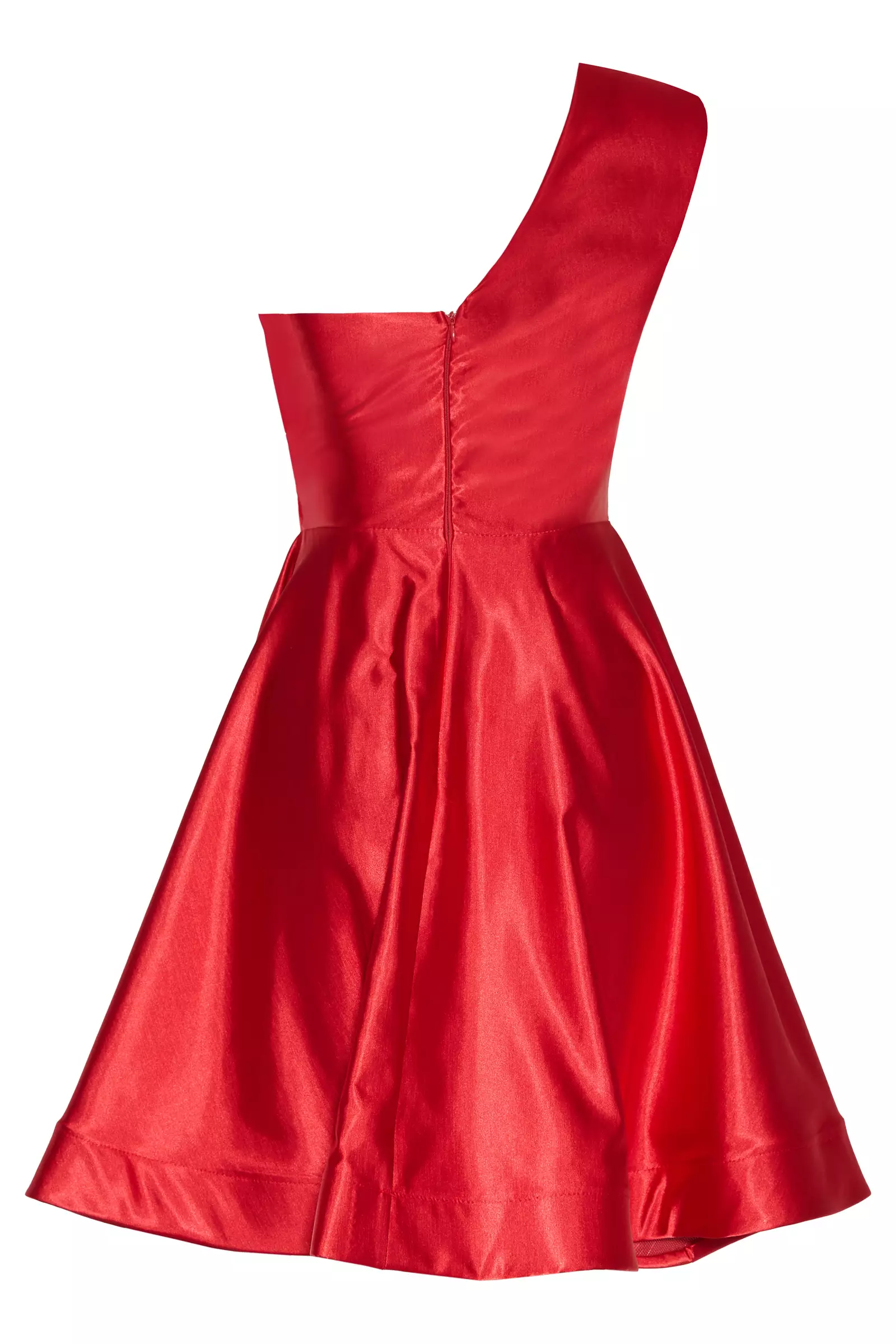 Red Satin One Arm Mini Dress