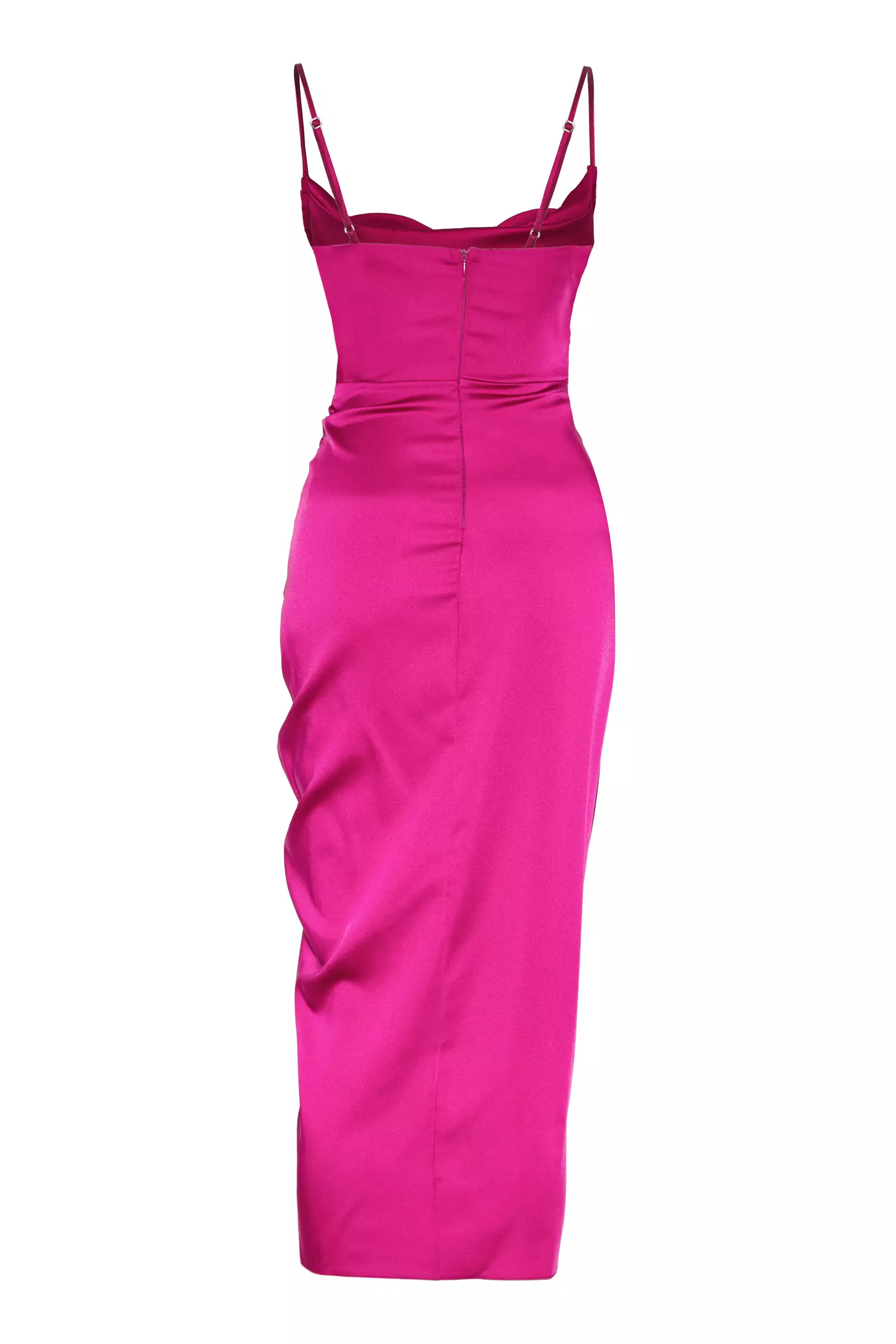 Fuchsia satin sleeveless maxi dress