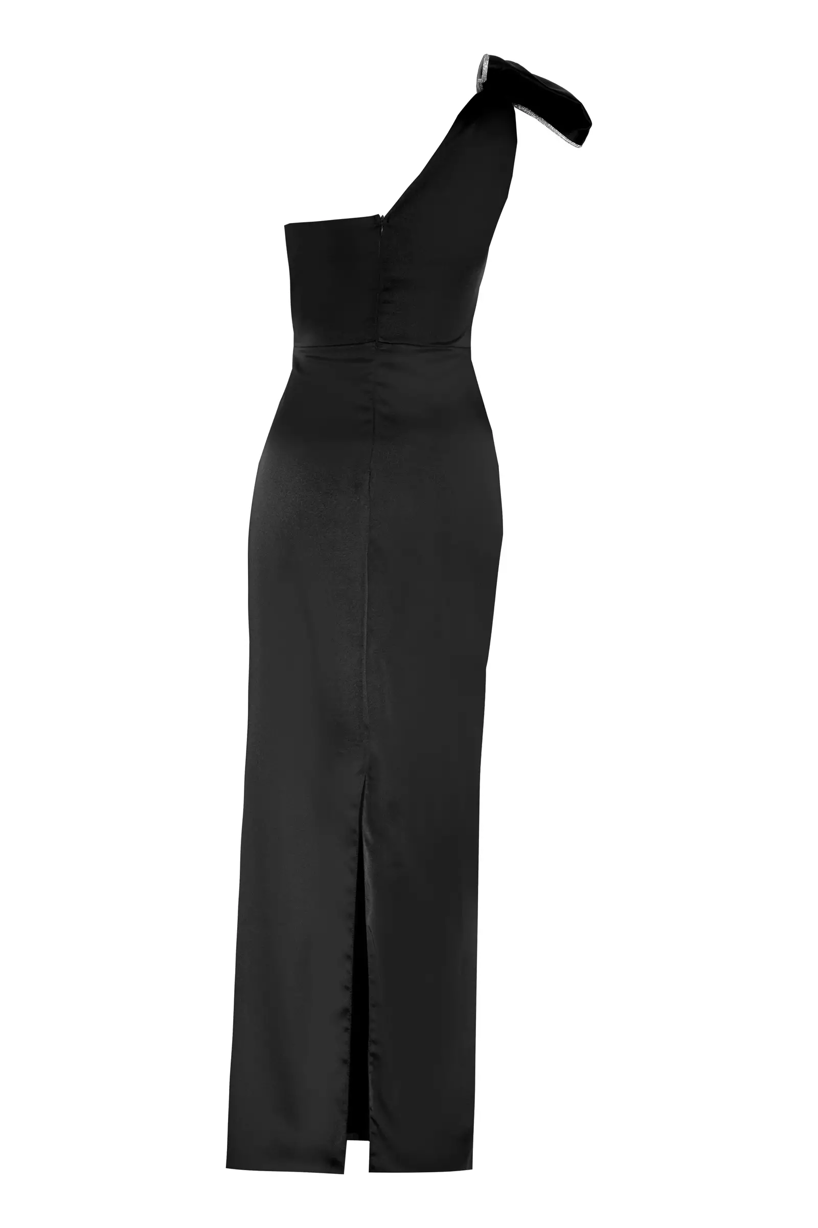 Black satin one arm maxi dress