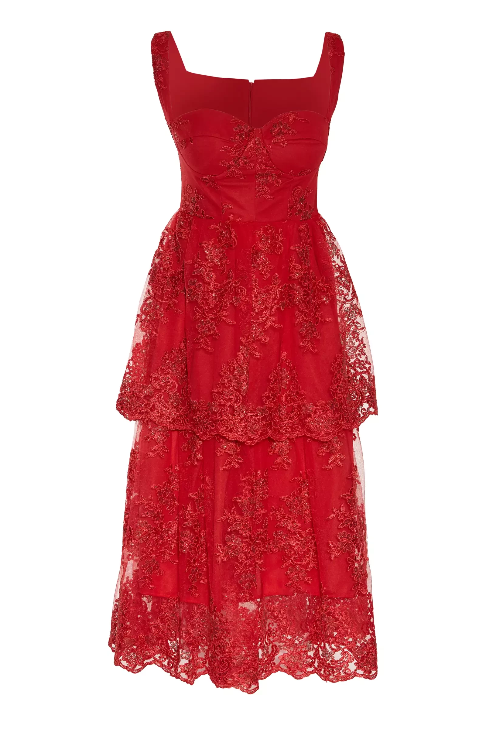 Red lace sleeveless maxi dress