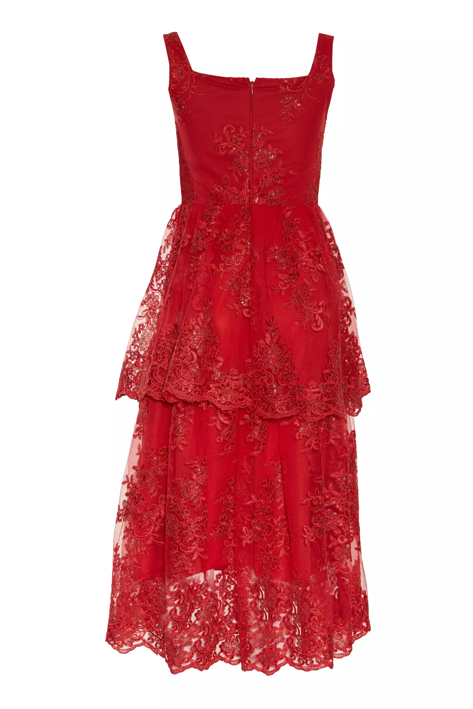 Red lace sleeveless maxi dress