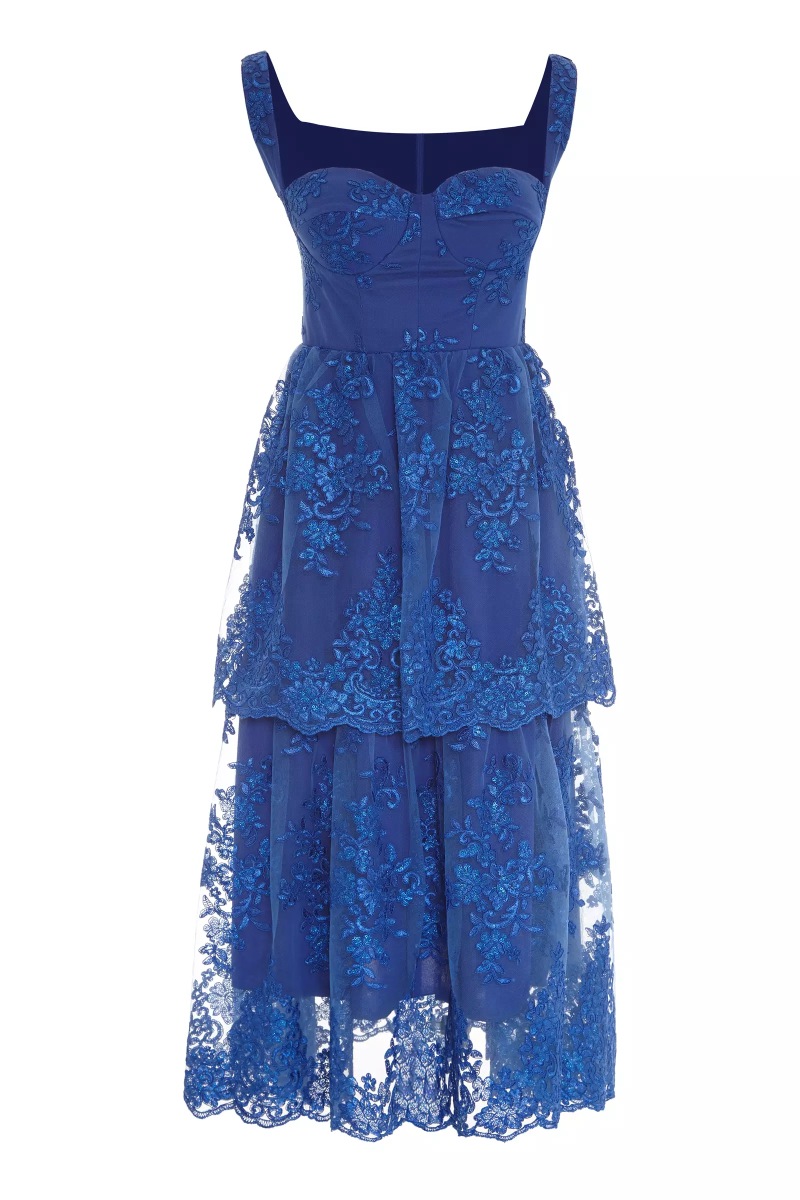 Blue lace sleeveless maxi dress