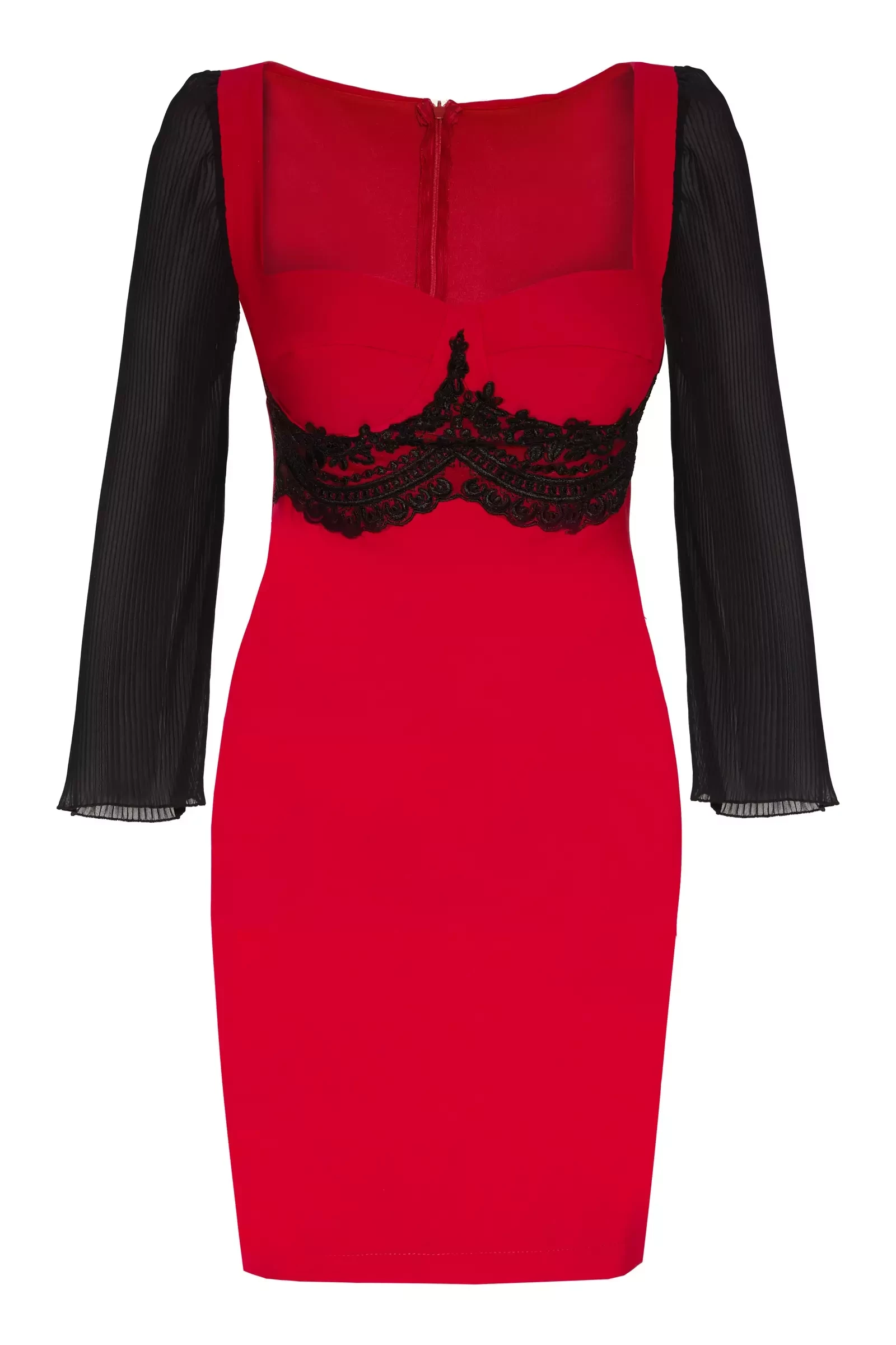 Red Crepe Long Sleeve Mini Dress