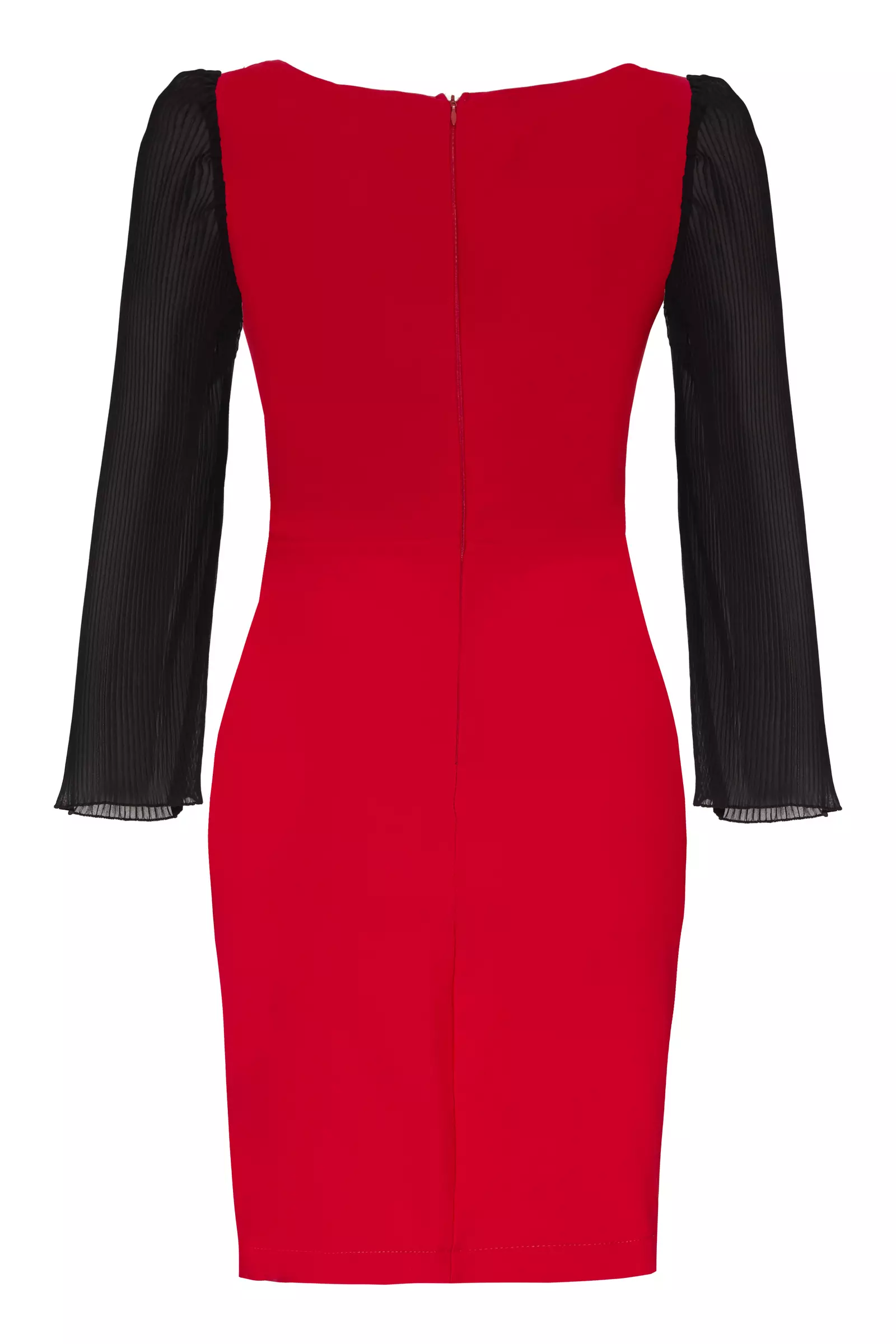 Red Crepe Long Sleeve Mini Dress