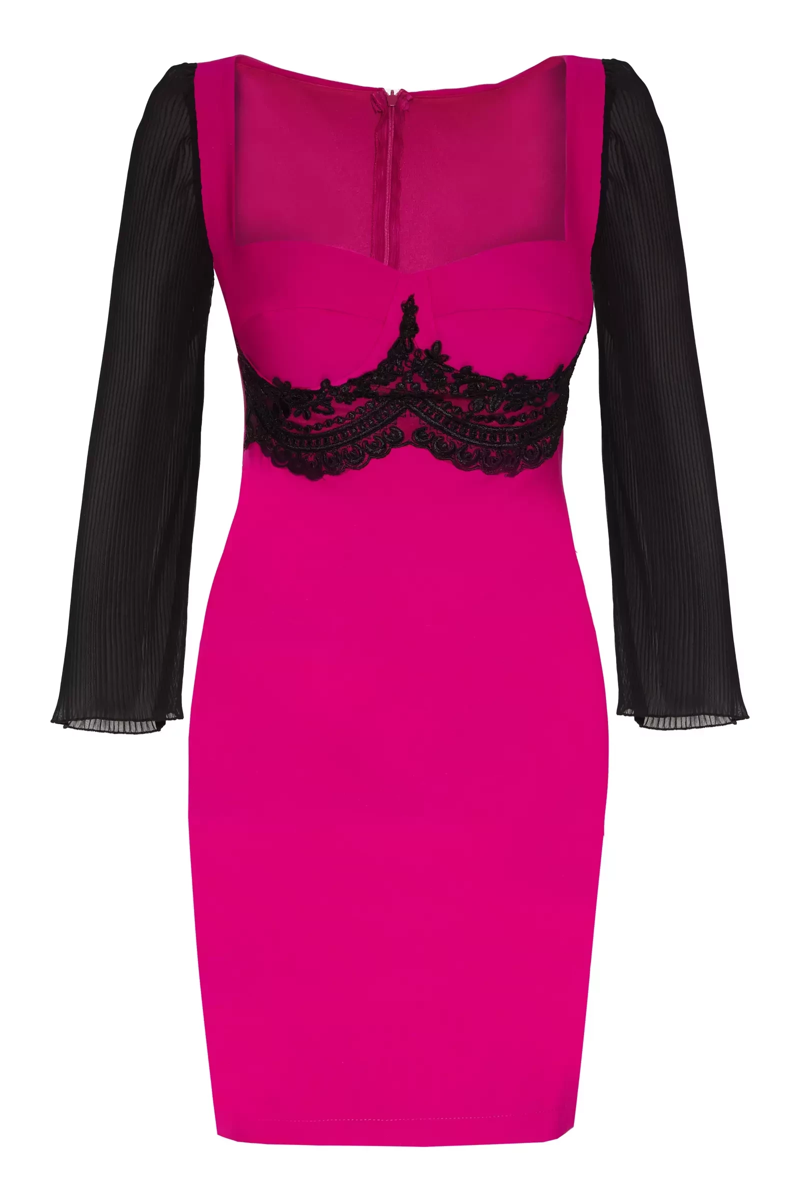 Fuchsia Crepe Long Sleeve Mini Dress