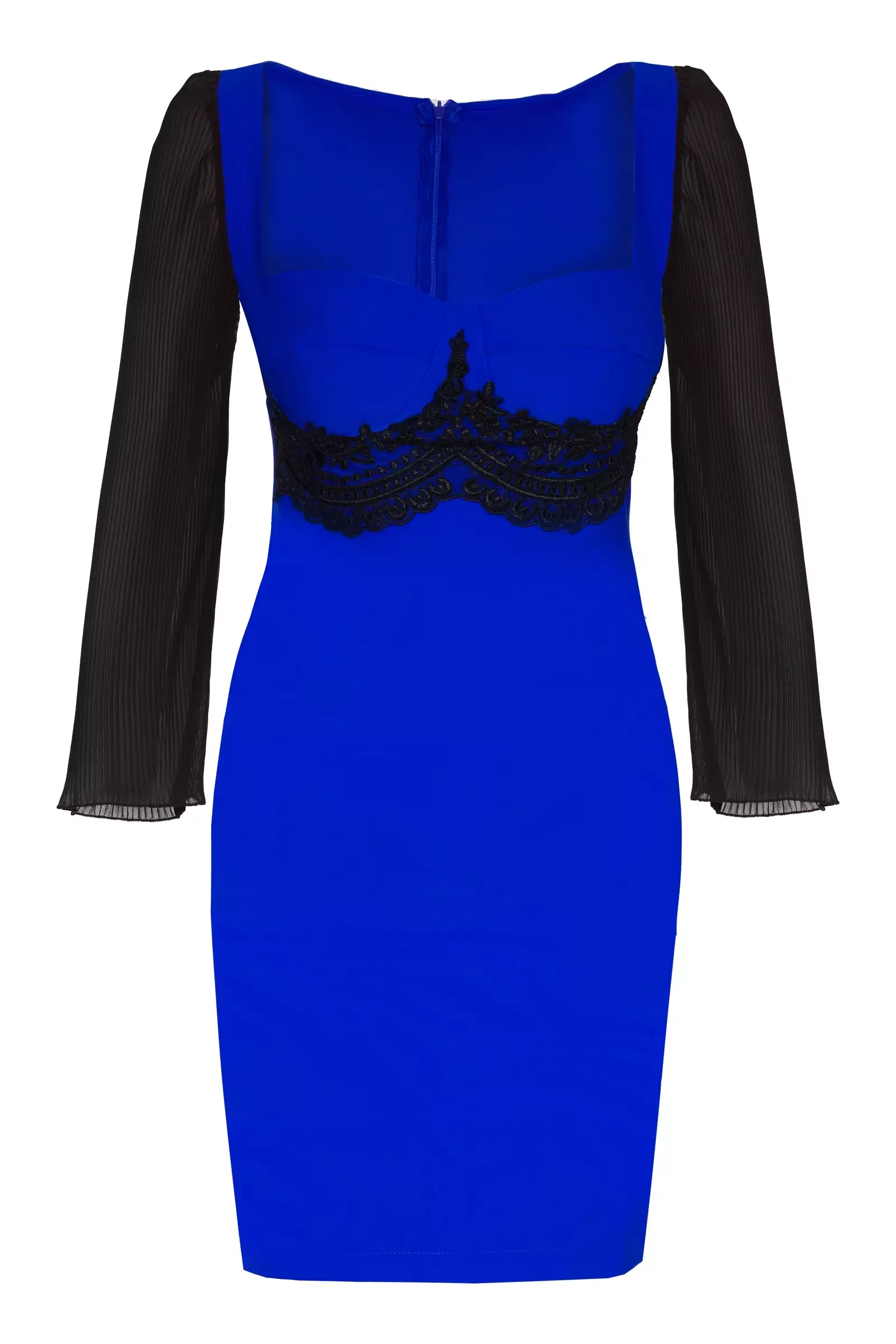 Blue Crepe Long Sleeve Mini Dress