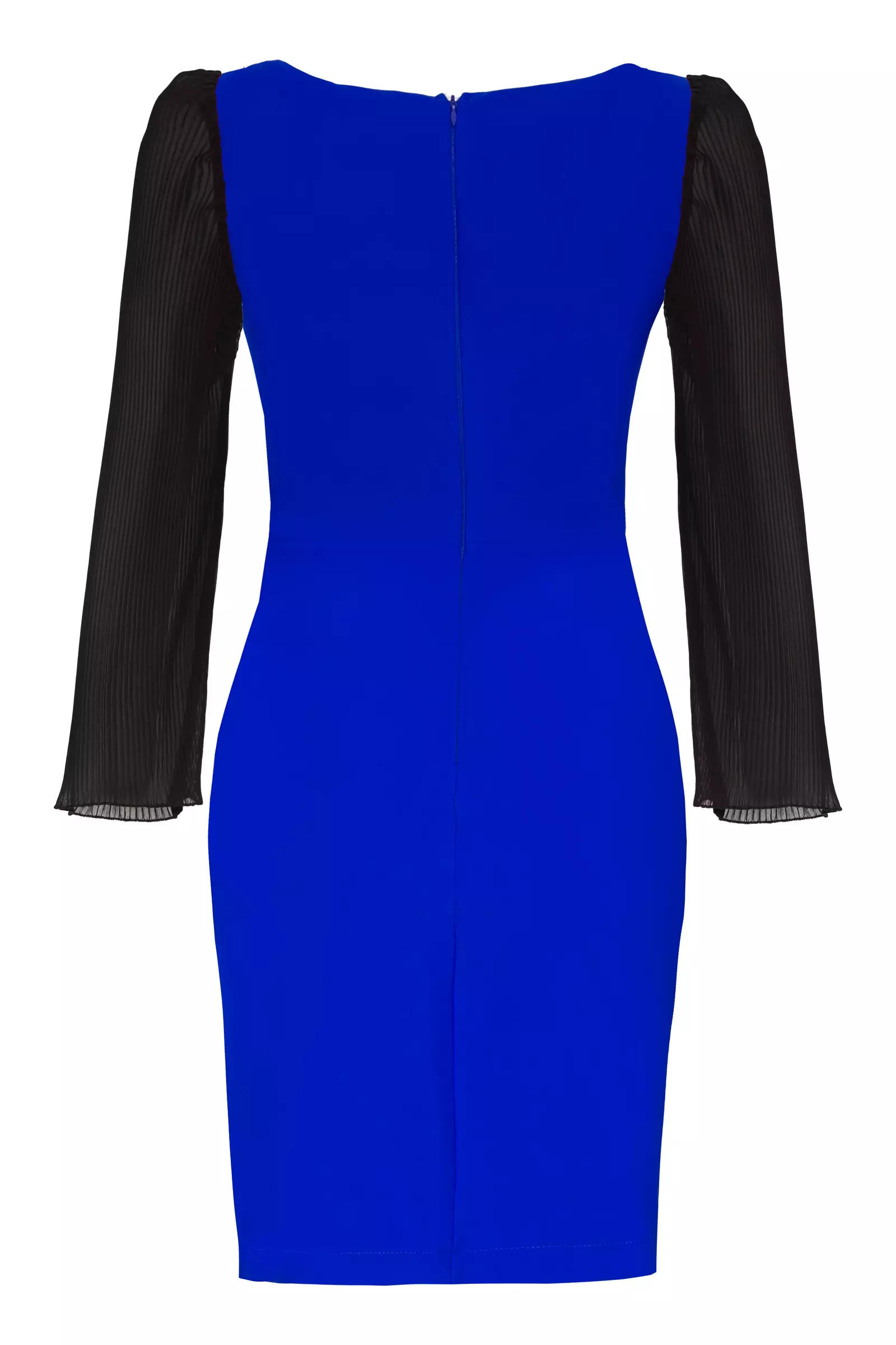 Blue Crepe Long Sleeve Mini Dress