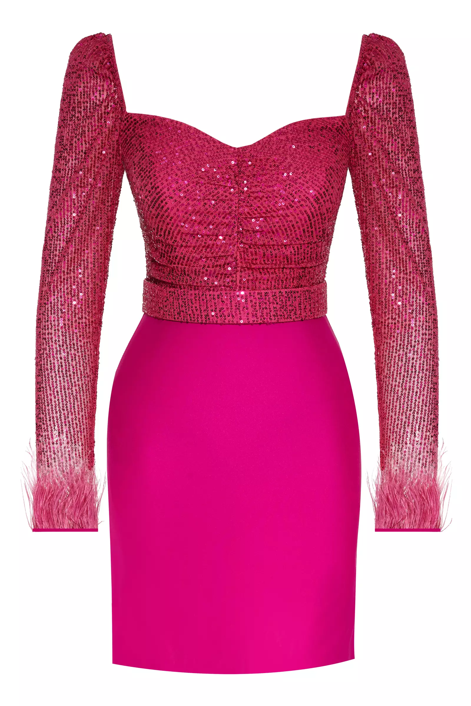 Fuchsia Sequined Long Sleeve Mini Dress