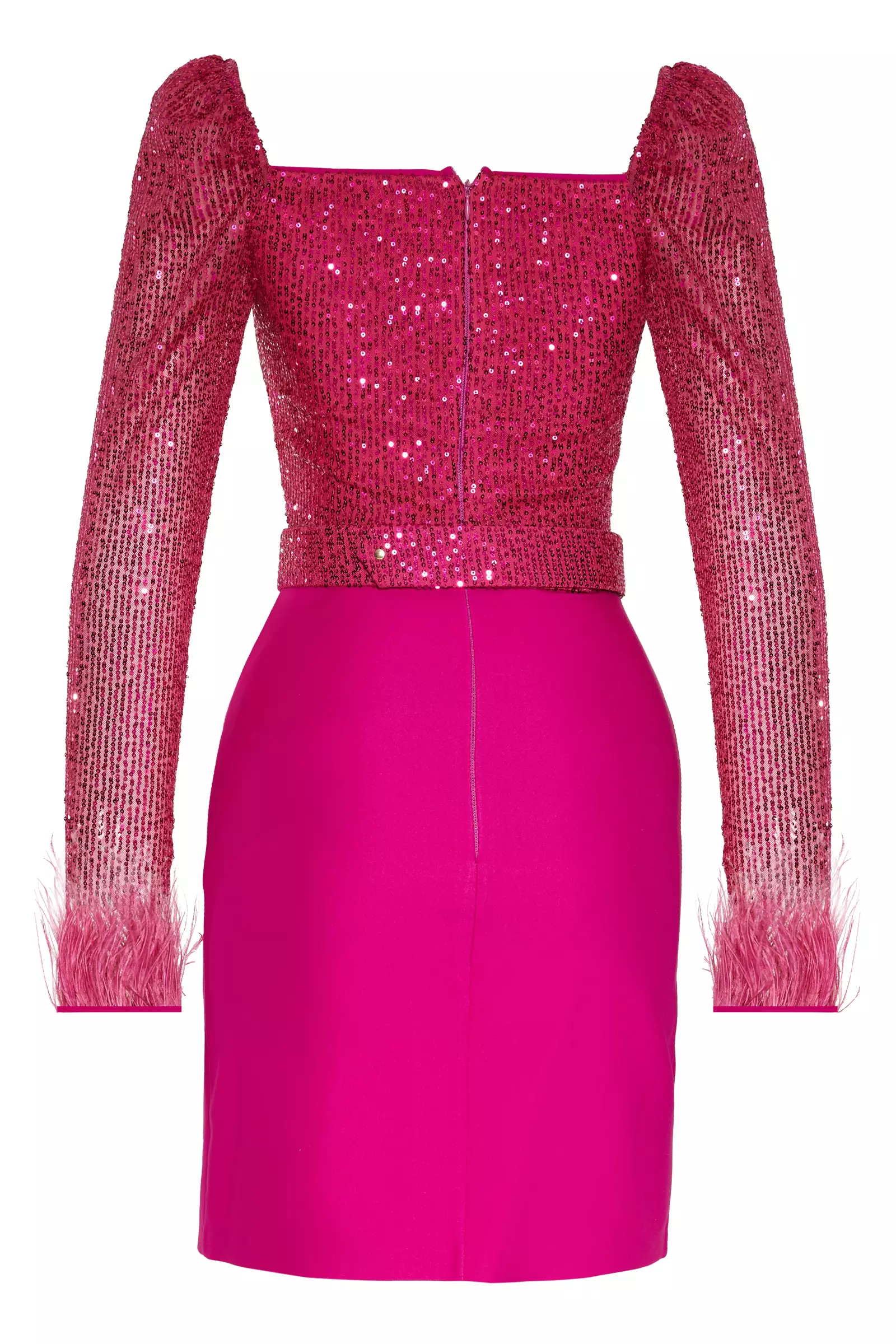 Fuchsia Sequined Long Sleeve Mini Dress
