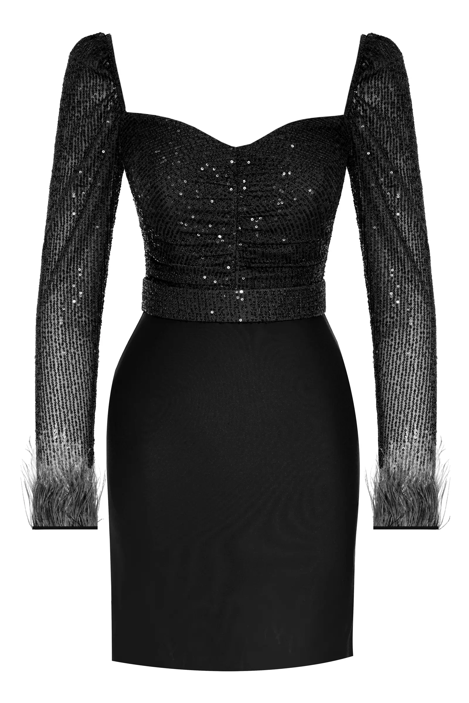 Black Sequin Long Sleeve Mini Dress