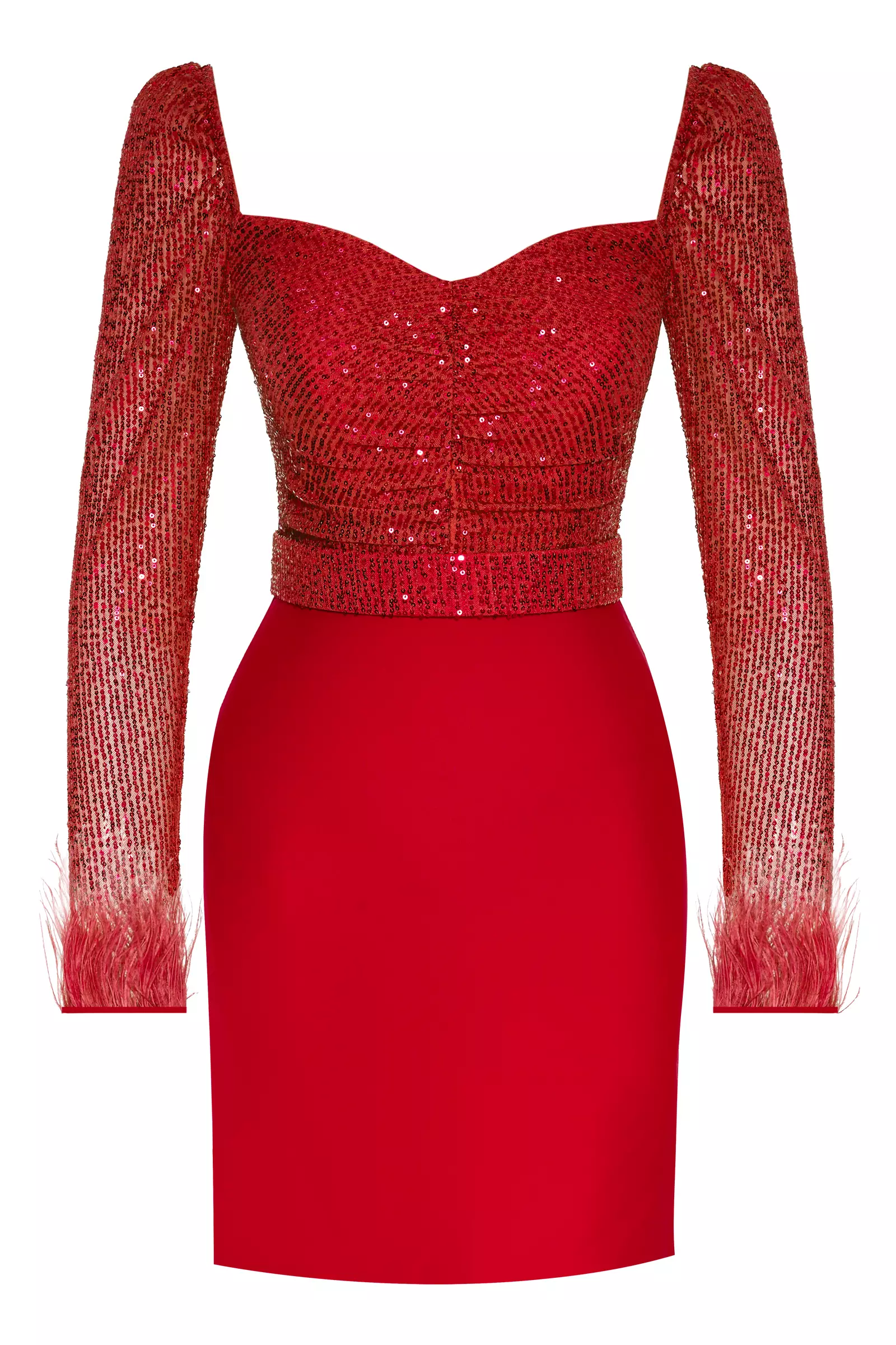 Red Sequin Long Sleeve Mini Dress