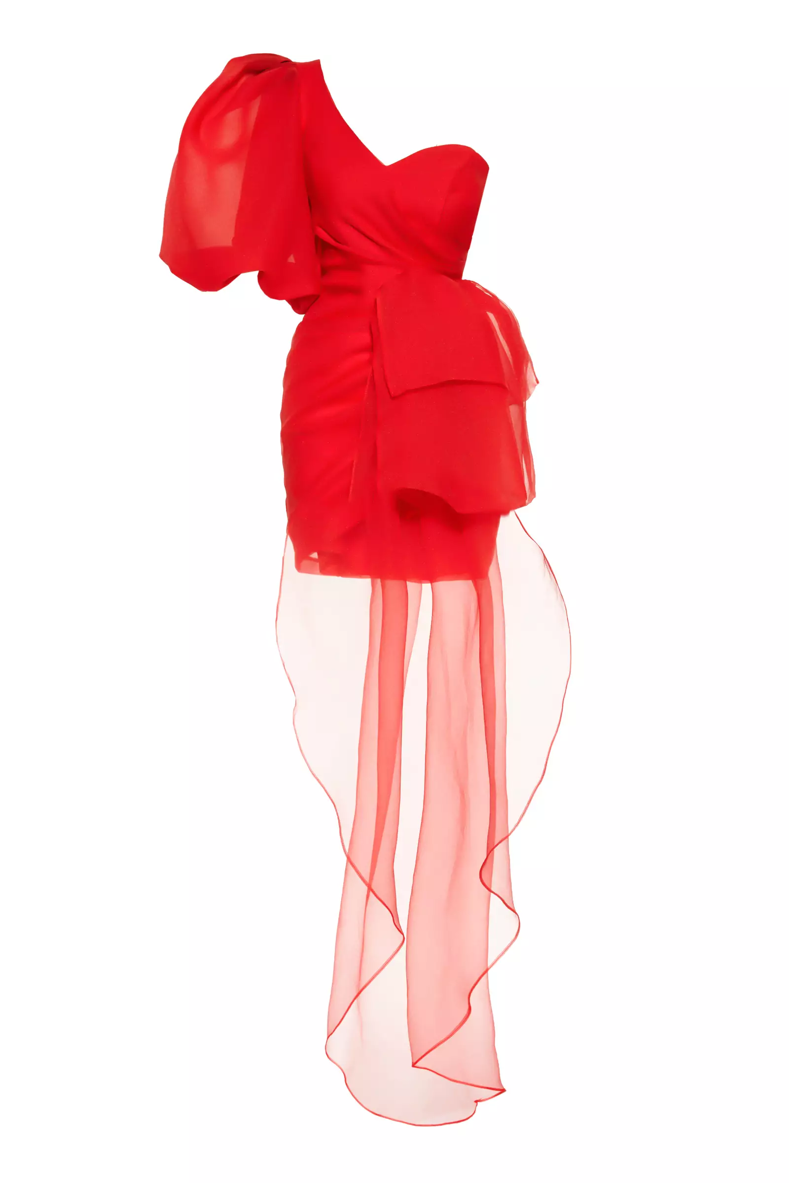 Red Plus Size Tulle One Arm Mini Dress