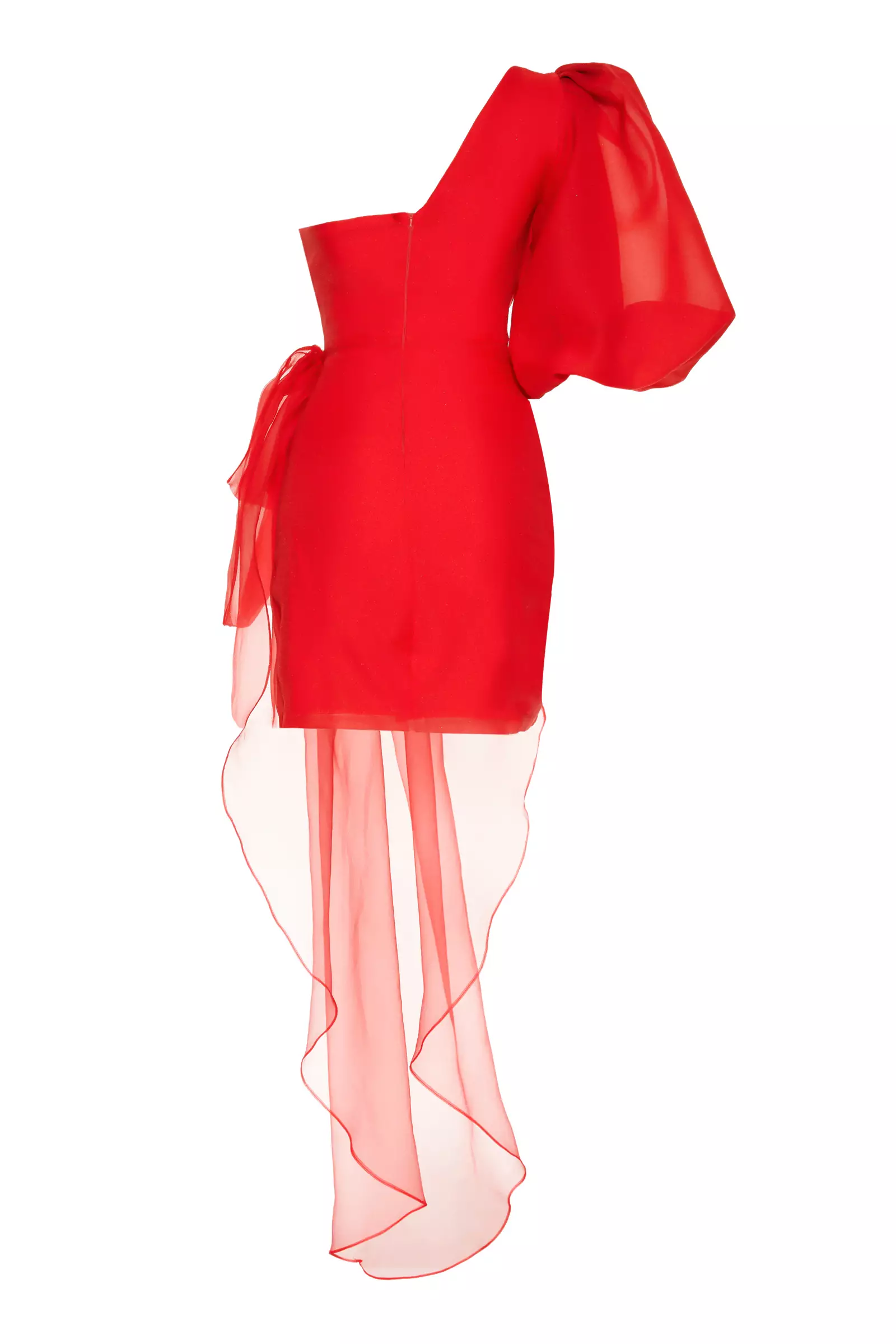 Red Plus Size Tulle One Arm Mini Dress