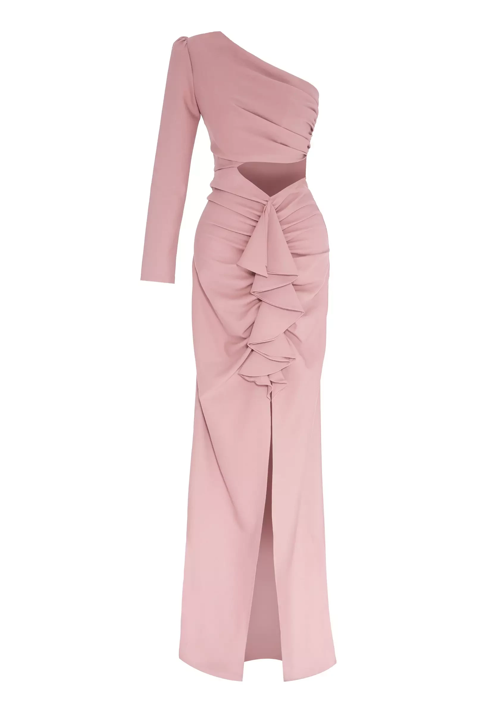 Blush Crepe One Arm Maxi Dress