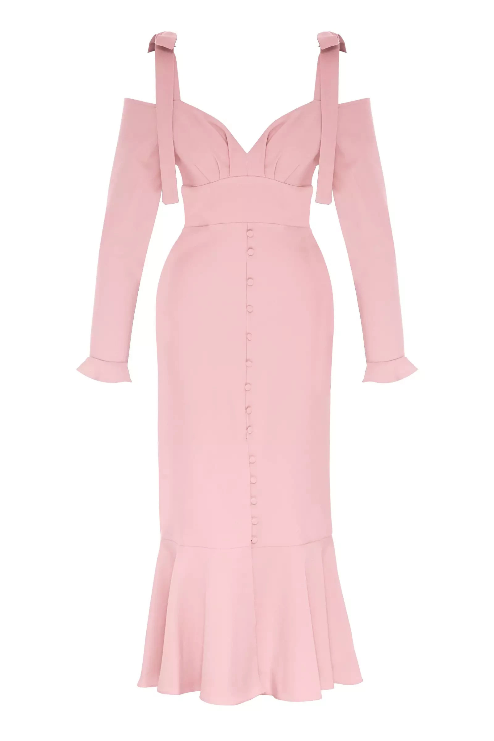 Blush Crepe Long Sleeve Maxi Dress