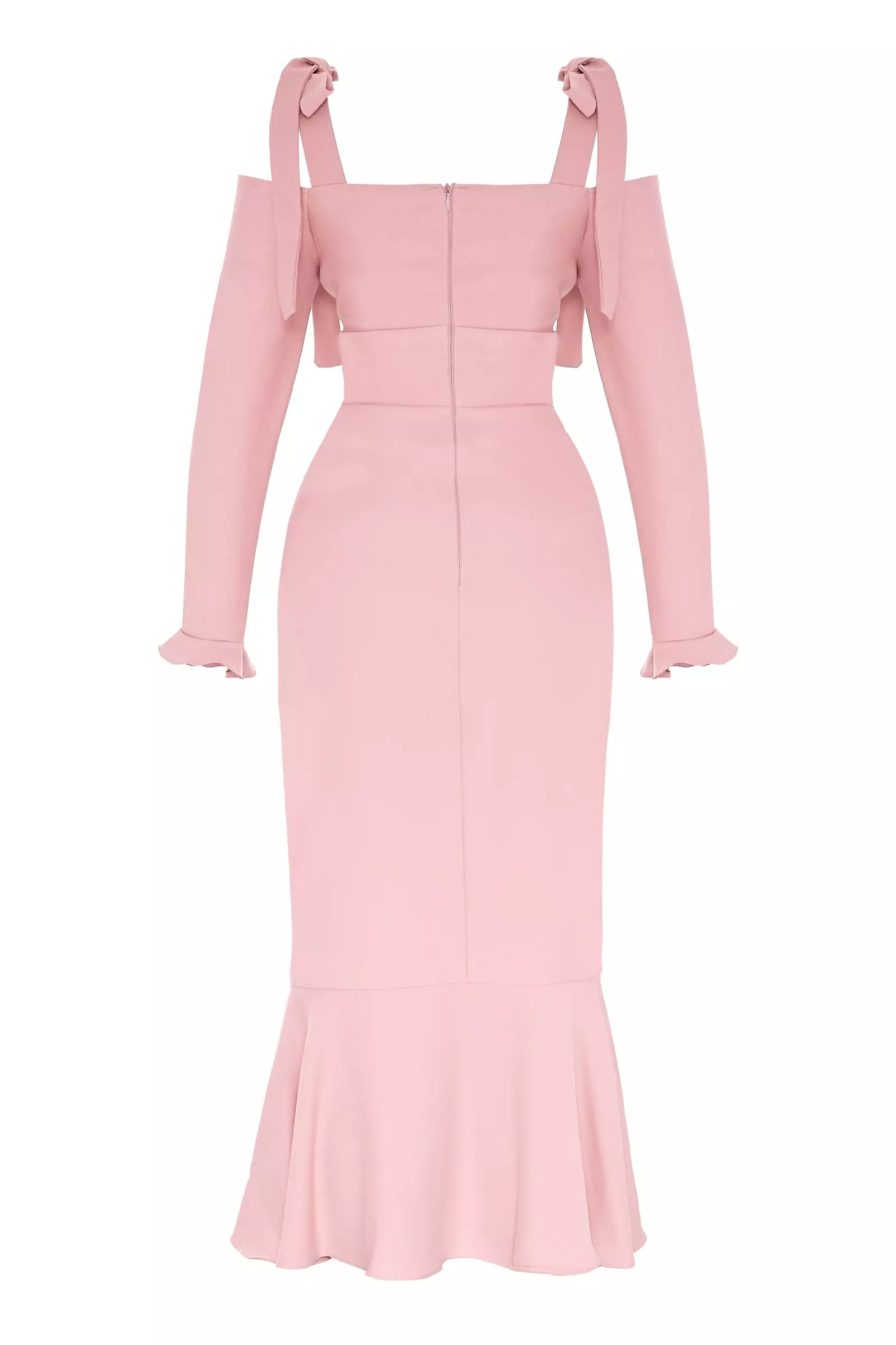Blush Crepe Long Sleeve Maxi Dress