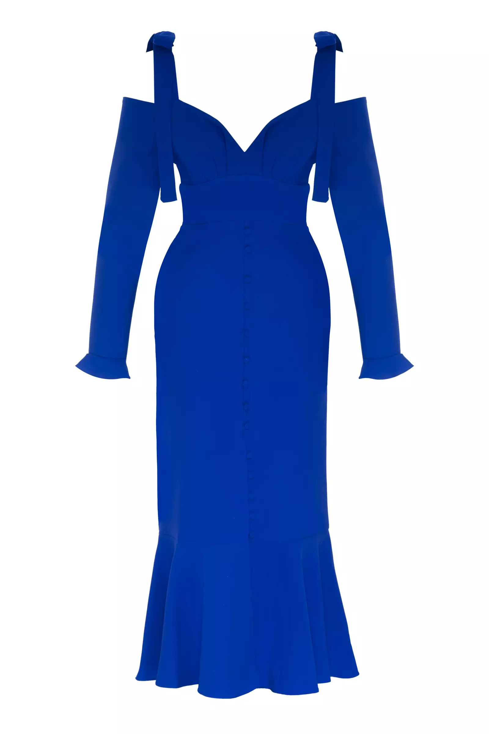 Blue Crepe Long Sleeve Maxi Dress