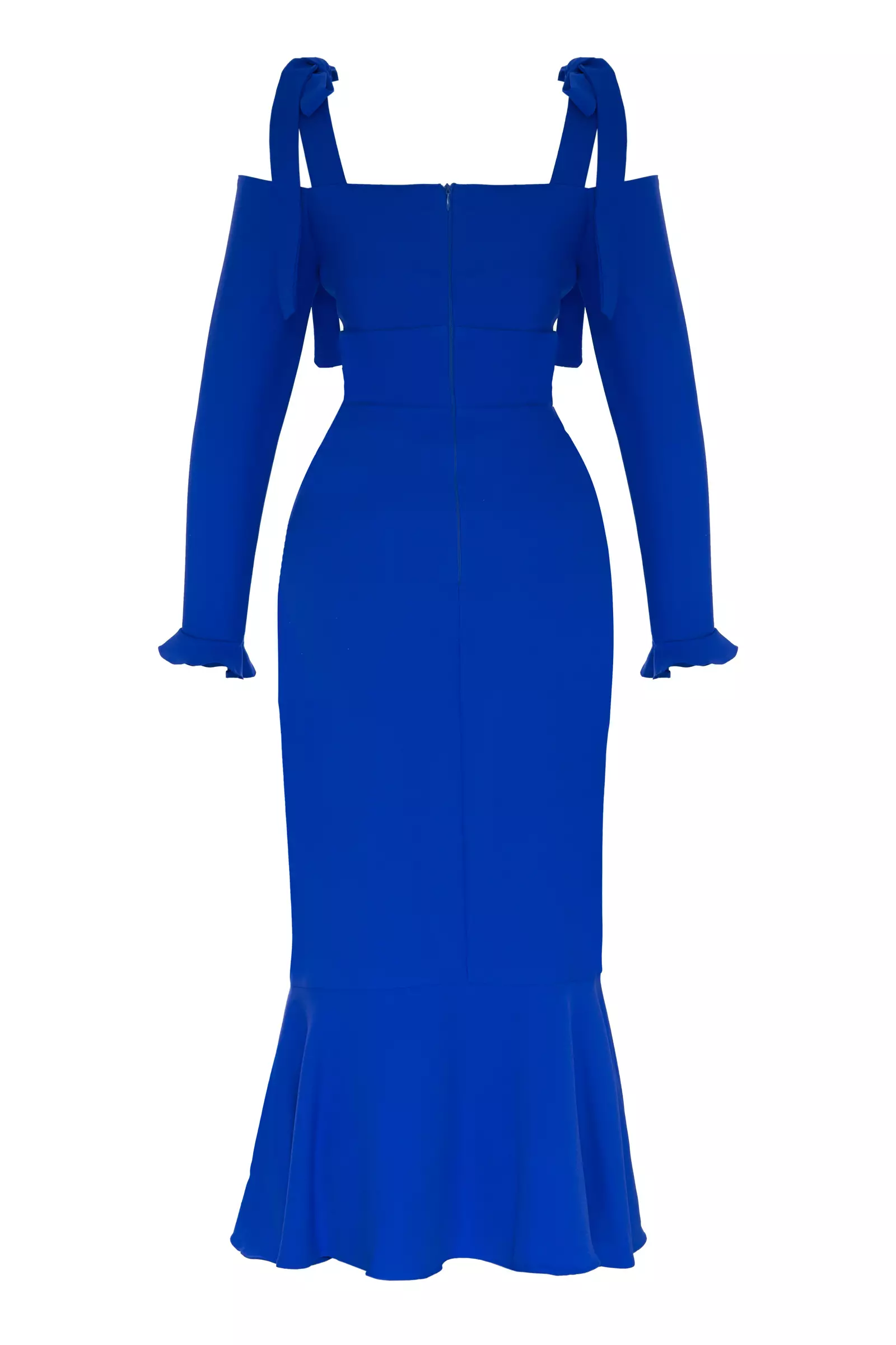Blue Crepe Long Sleeve Maxi Dress