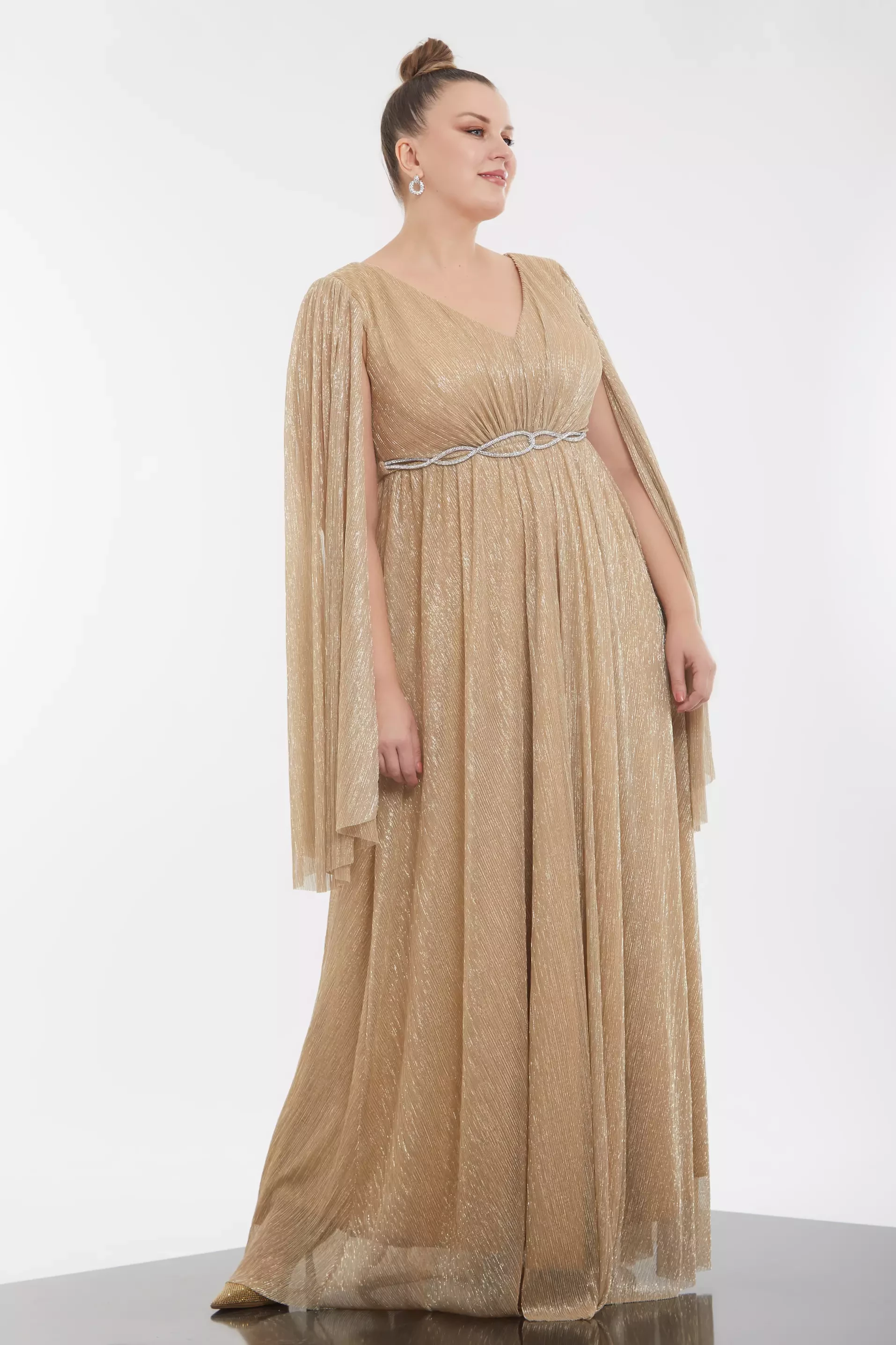 Gold Plus Size Moonlight Long Sleeve Maxi Dress