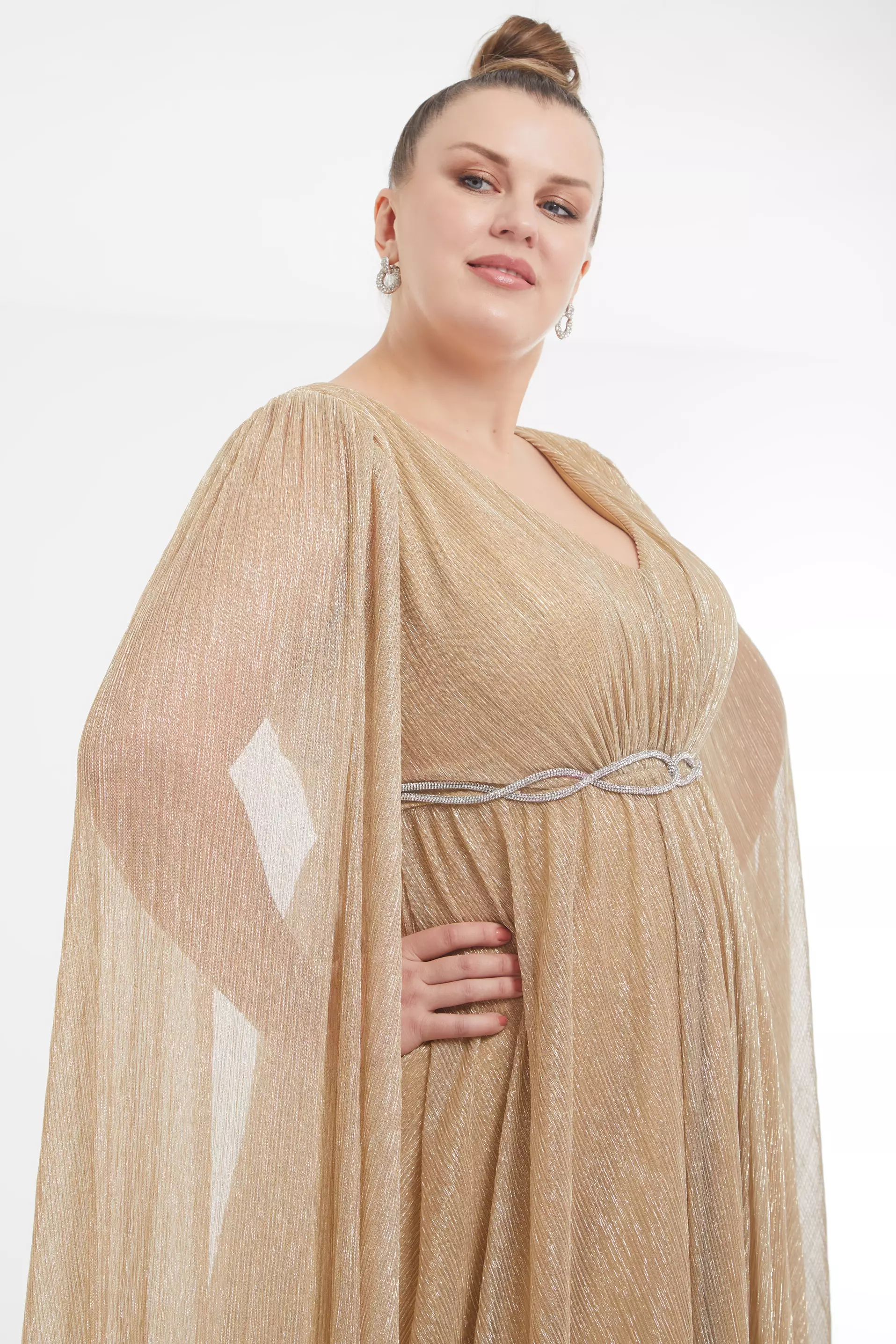 Gold Plus Size Moonlight Long Sleeve Maxi Dress