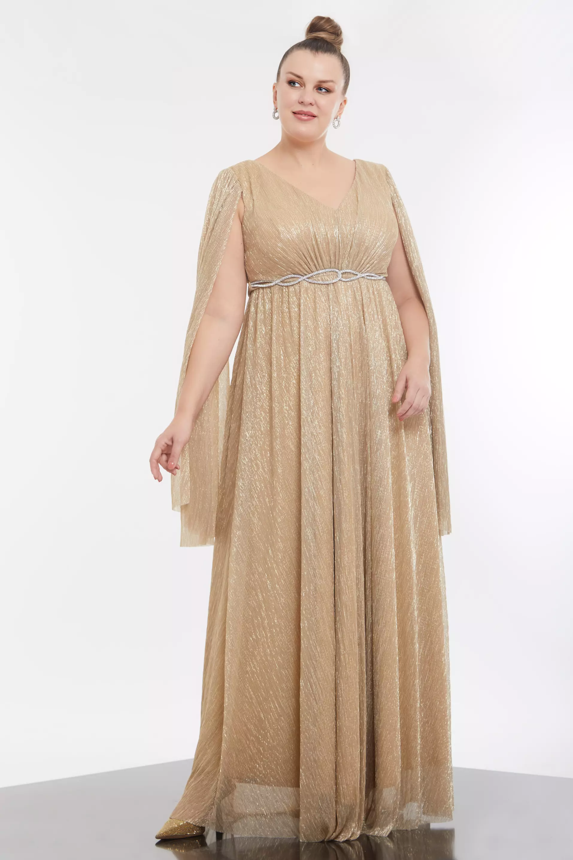 Gold Plus Size Moonlight Long Sleeve Maxi Dress