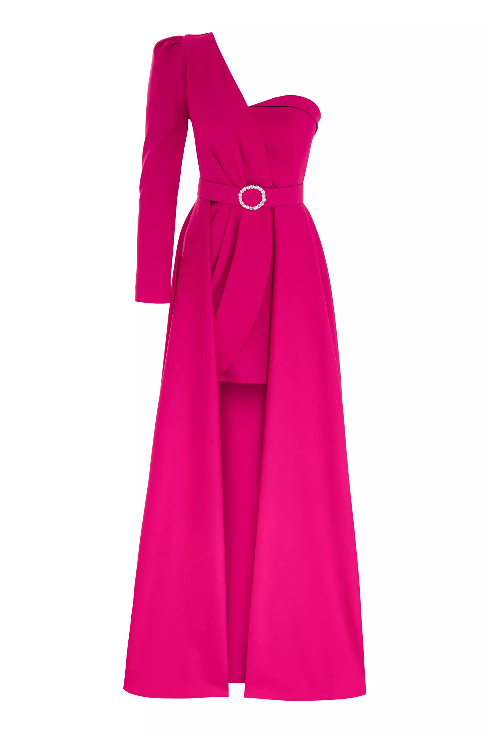 Fuchsia Crepe One Arm Maxi Dress