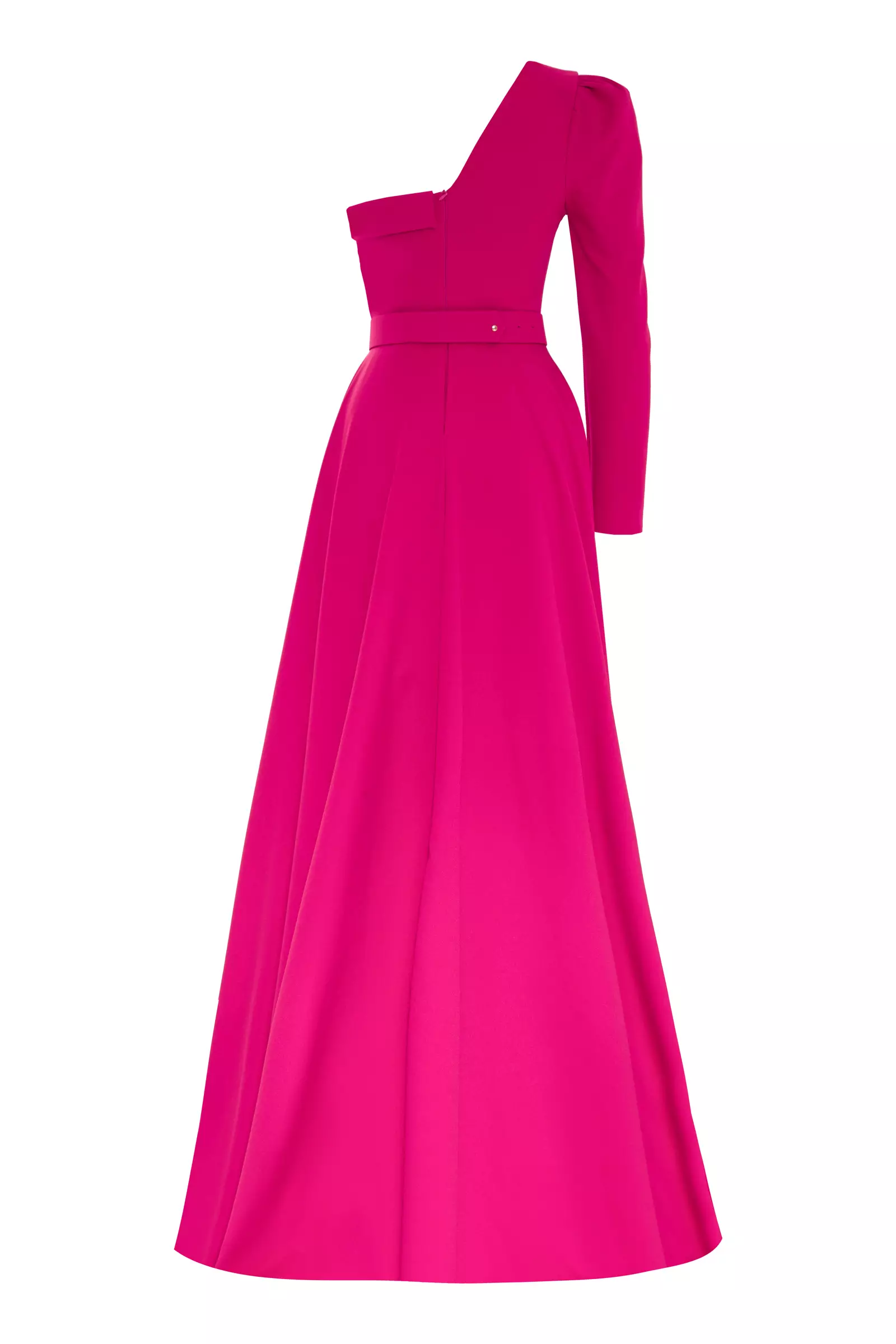 Fuchsia Crepe One Arm Maxi Dress